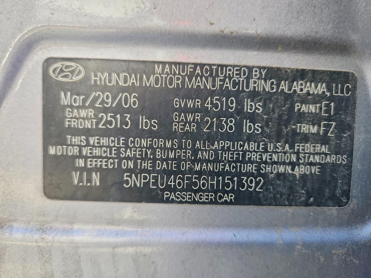 2006 Hyundai Sonata Gls V6 Silver vin: 5NPEU46F56H151392