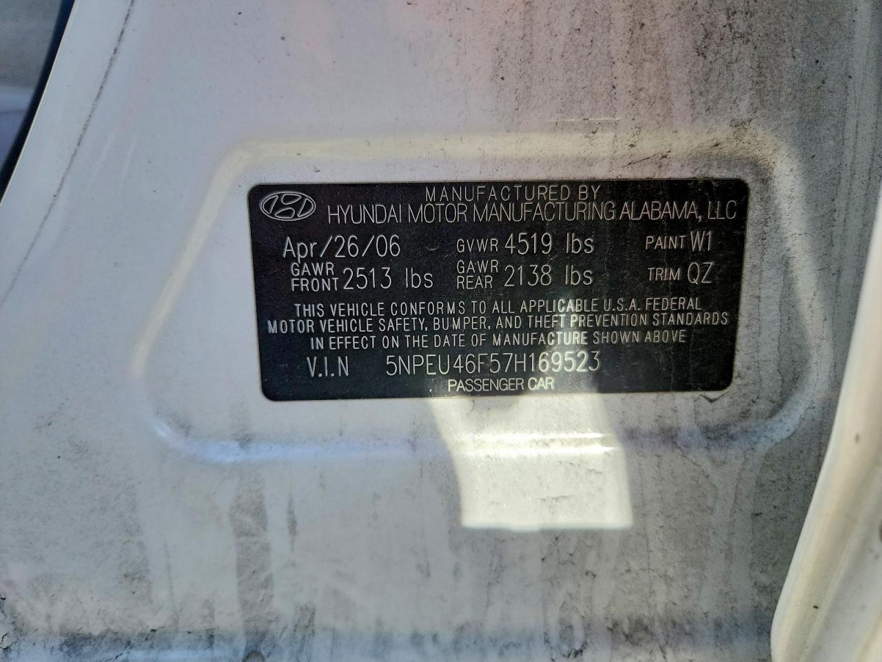 2007 Hyundai Sonata Se White vin: 5NPEU46F57H169523