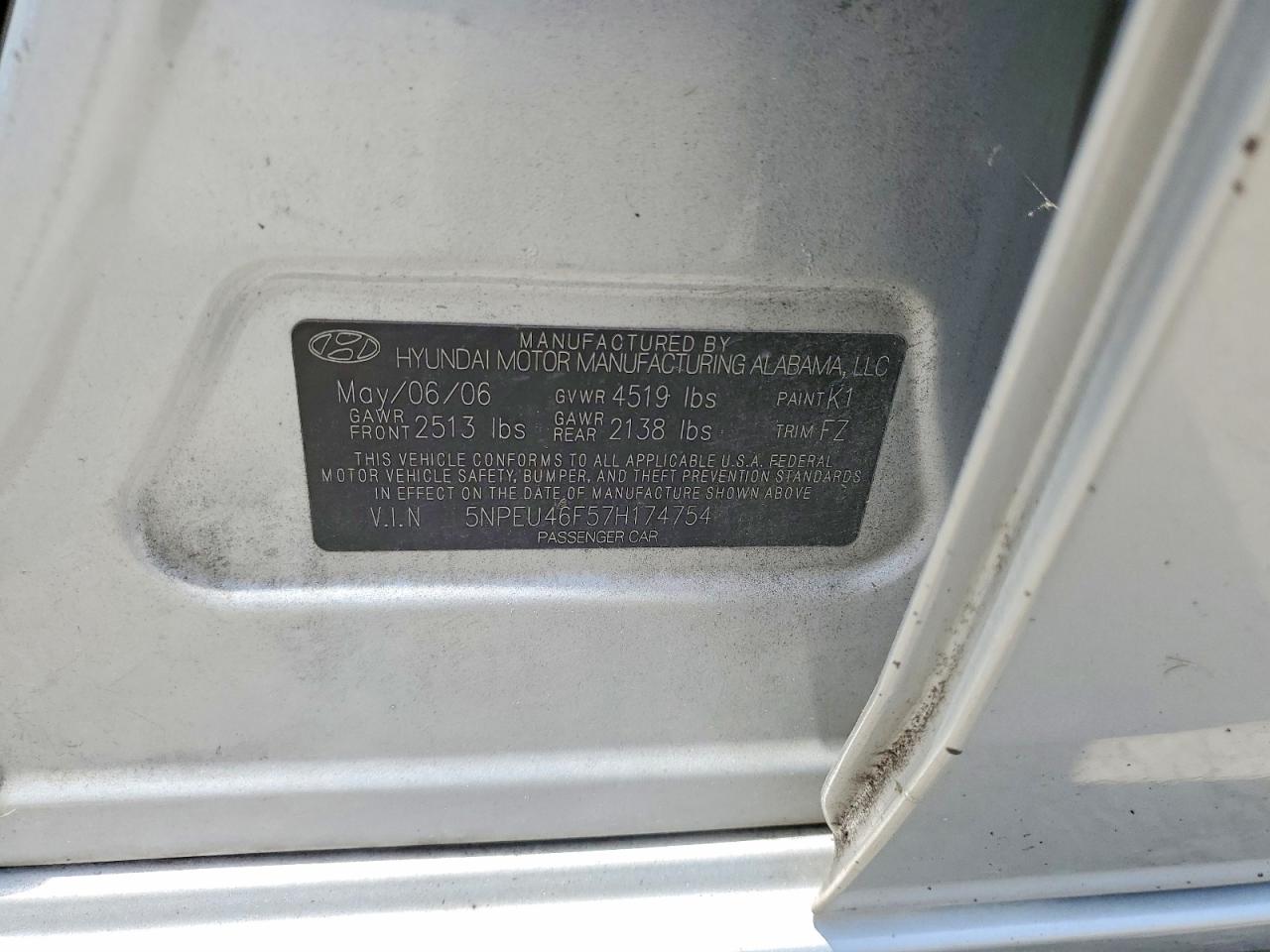 2007 Hyundai Sonata Se Silver vin: 5NPEU46F57H174754