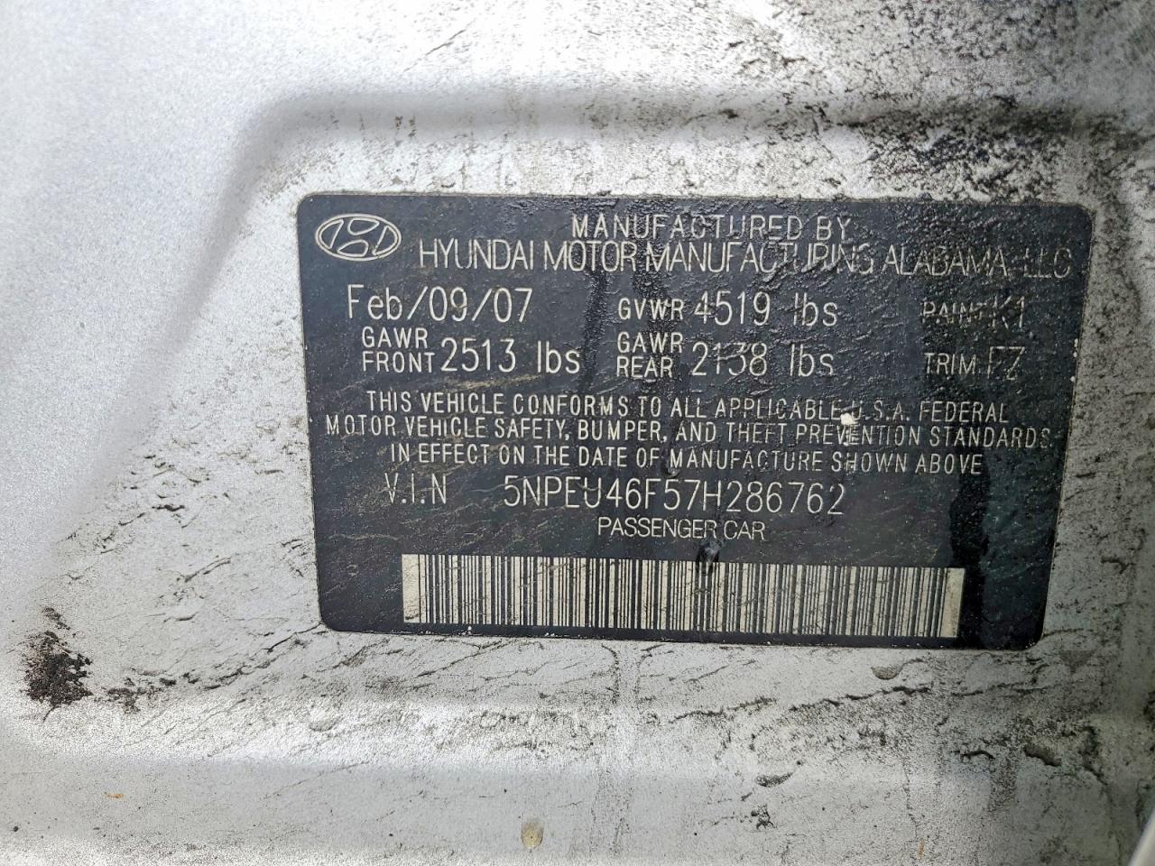 2007 Hyundai Sonata Se Silver vin: 5NPEU46F57H286762