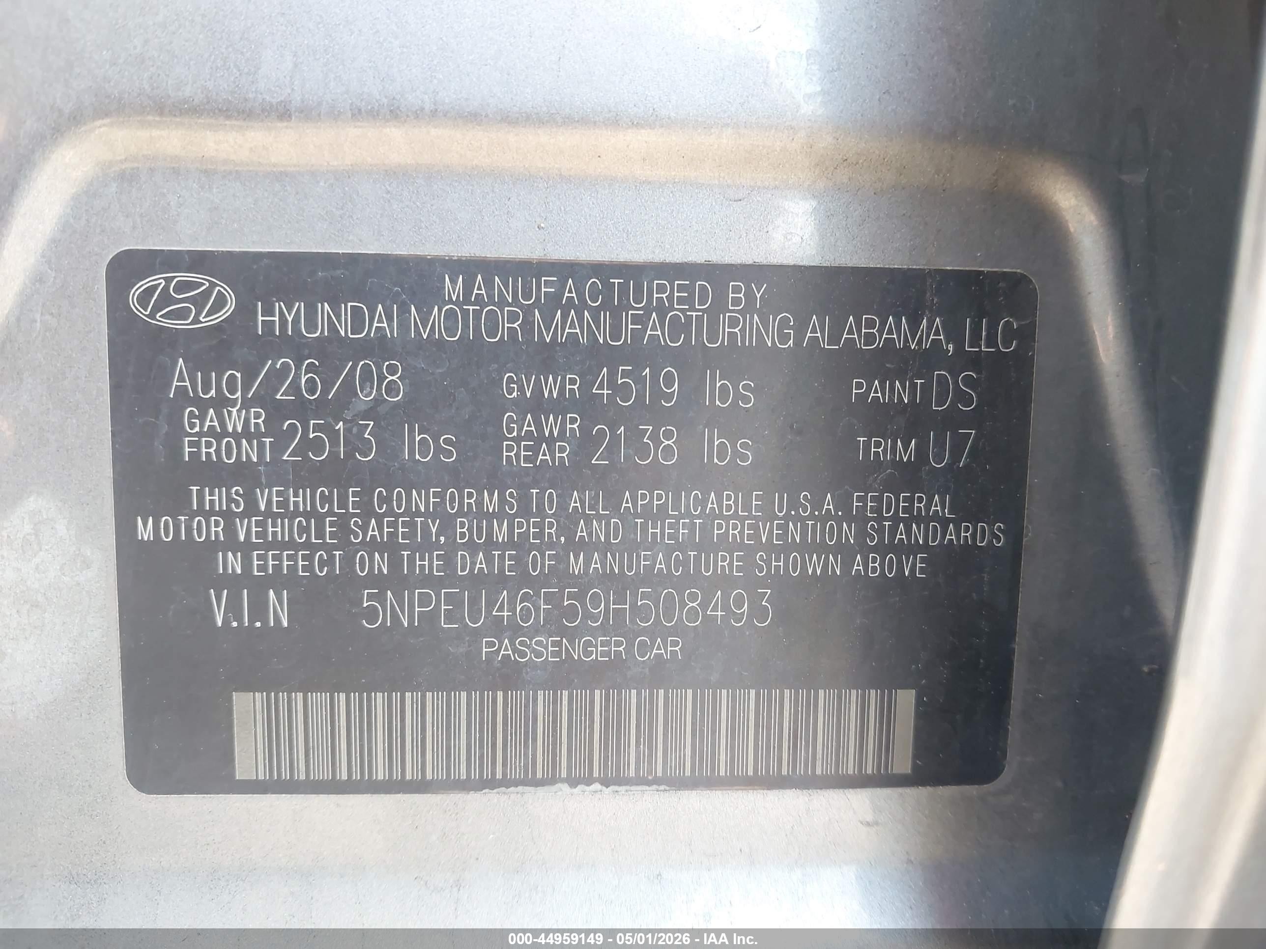 2009 Hyundai Sonata Se V6 Gray vin: 5NPEU46F59H508493