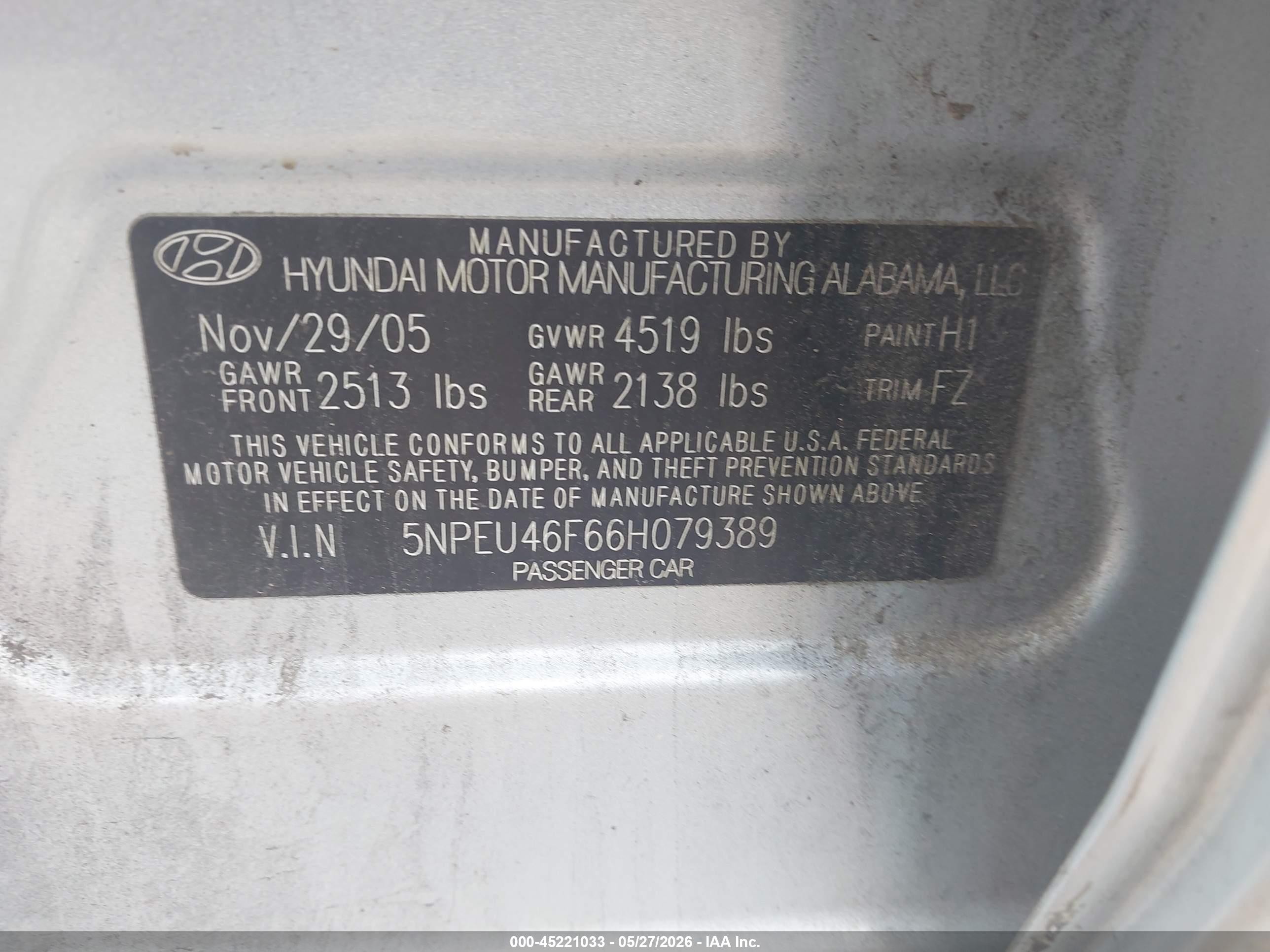 2006 Hyundai Sonata Gls V6/lx V6 Silver vin: 5NPEU46F66H079389
