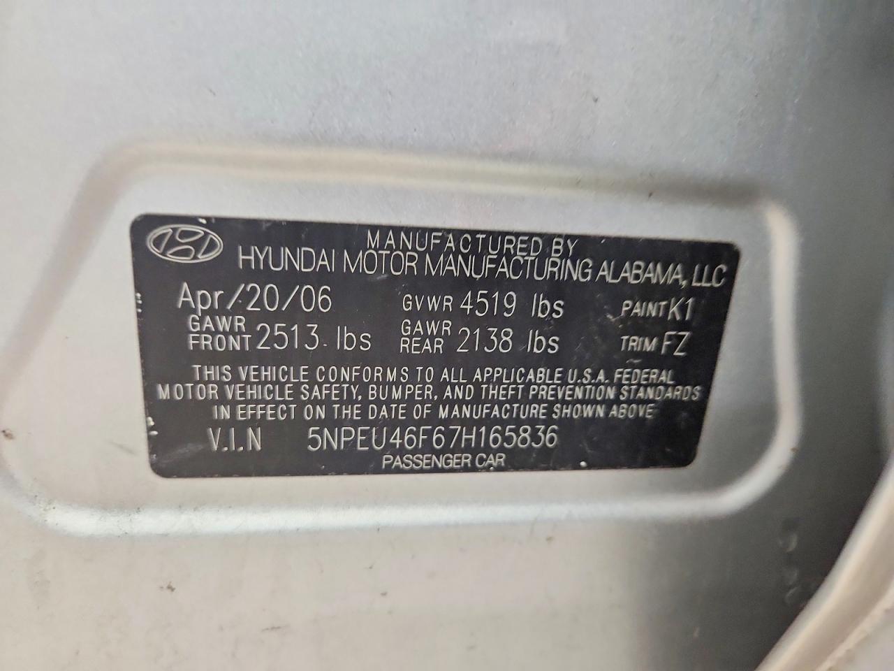 2007 Hyundai Sonata Se Silver vin: 5NPEU46F67H165836