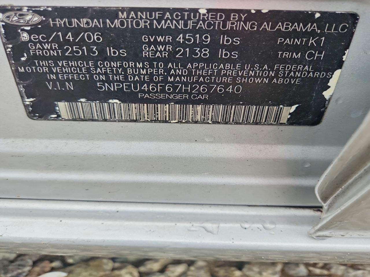 2007 Hyundai Sonata Se Gray vin: 5NPEU46F67H267640