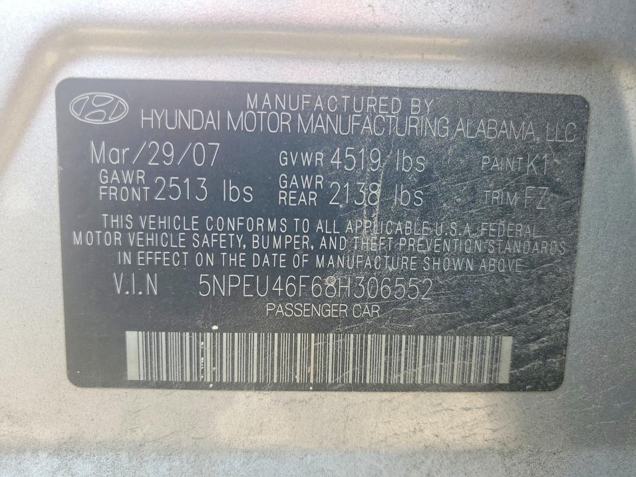 2008 Hyundai Sonata Se Silver vin: 5NPEU46F68H306552