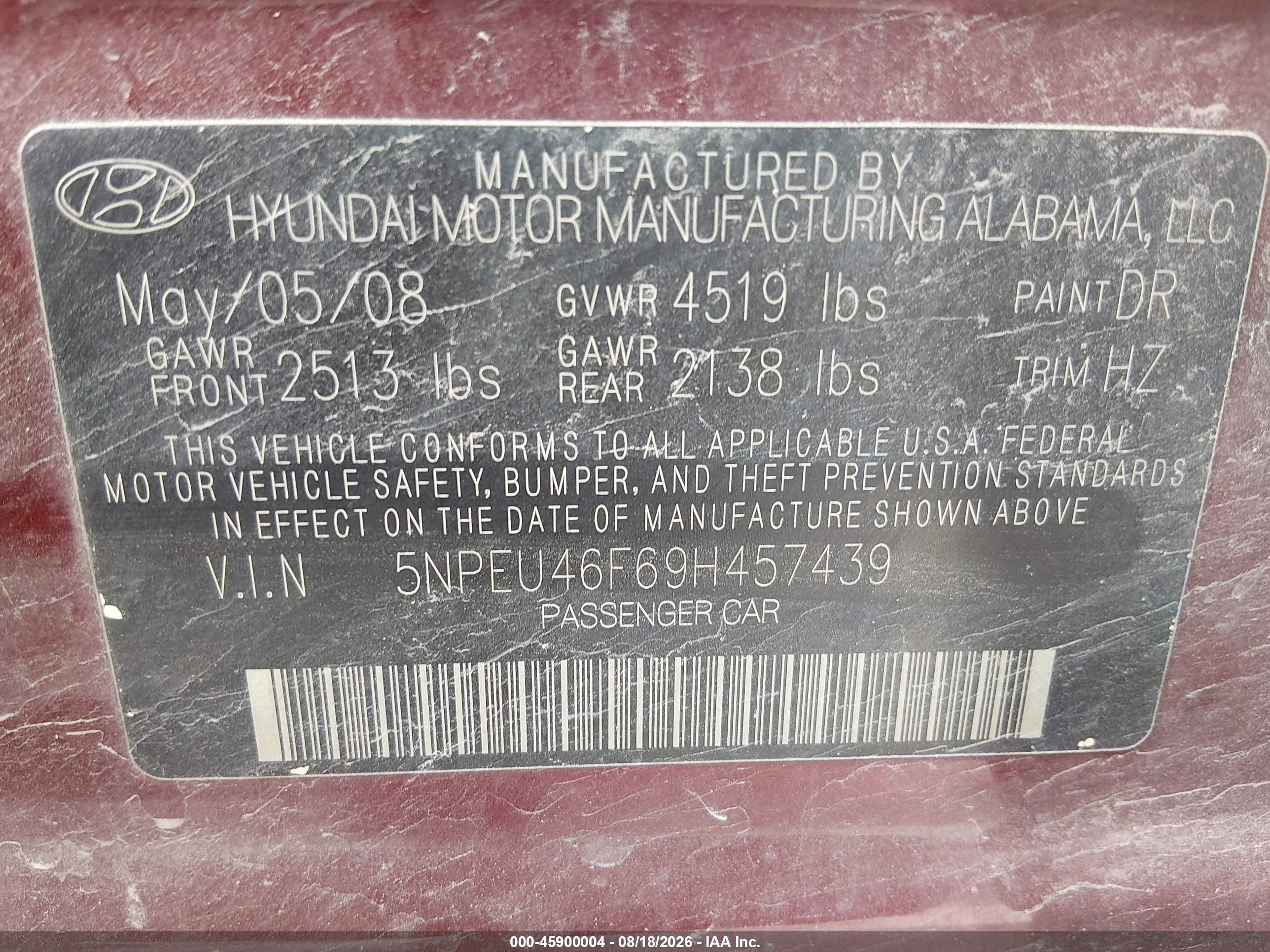 2009 Hyundai Sonata Se V6 Red vin: 5NPEU46F69H457439