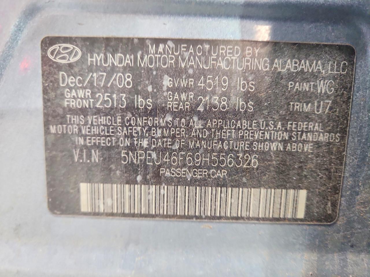 2009 Hyundai Sonata Limited V6 Blue vin: 5NPEU46F69H556326