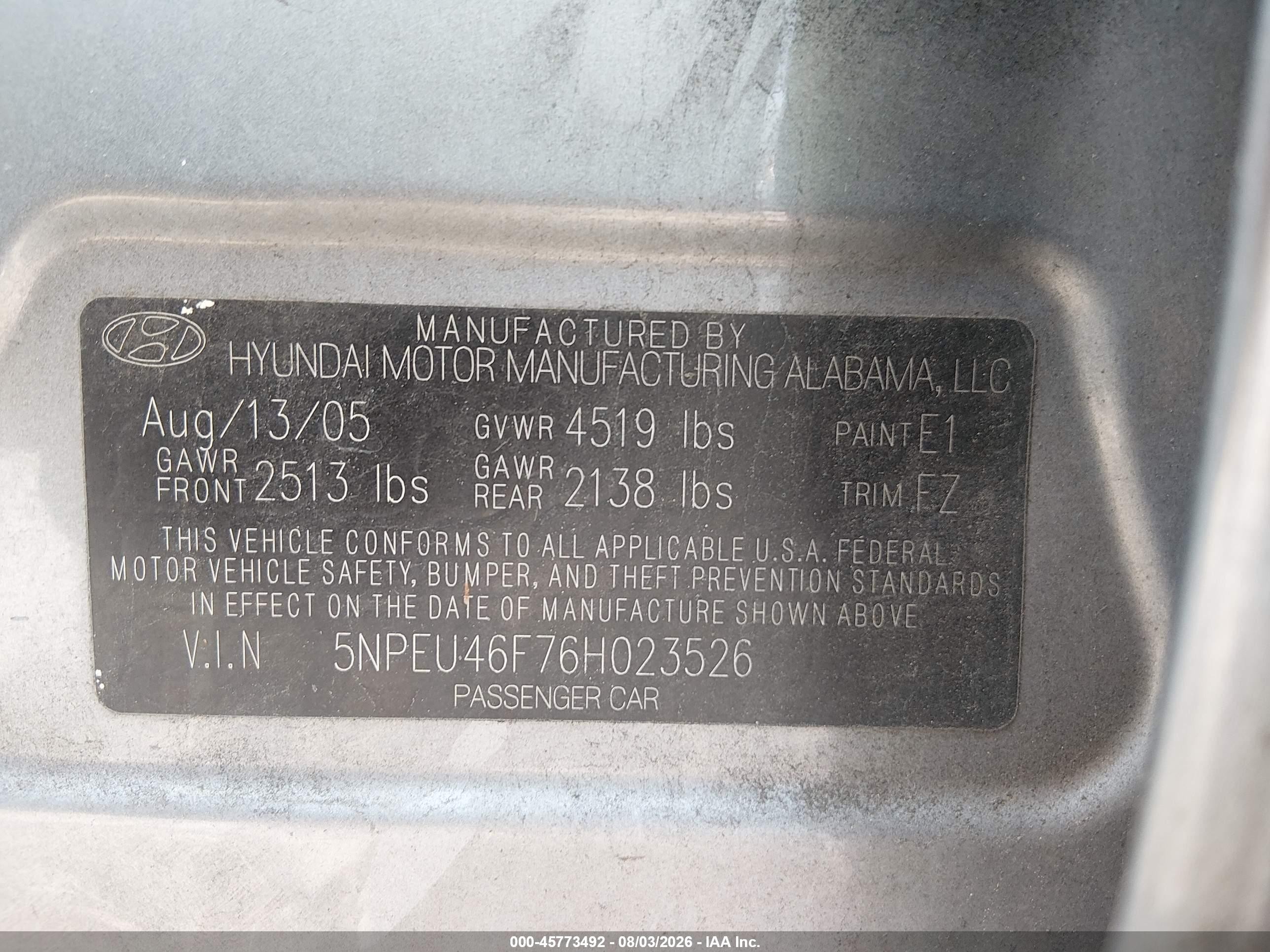 2006 Hyundai Sonata Gls V6/lx V6 Silver vin: 5NPEU46F76H023526