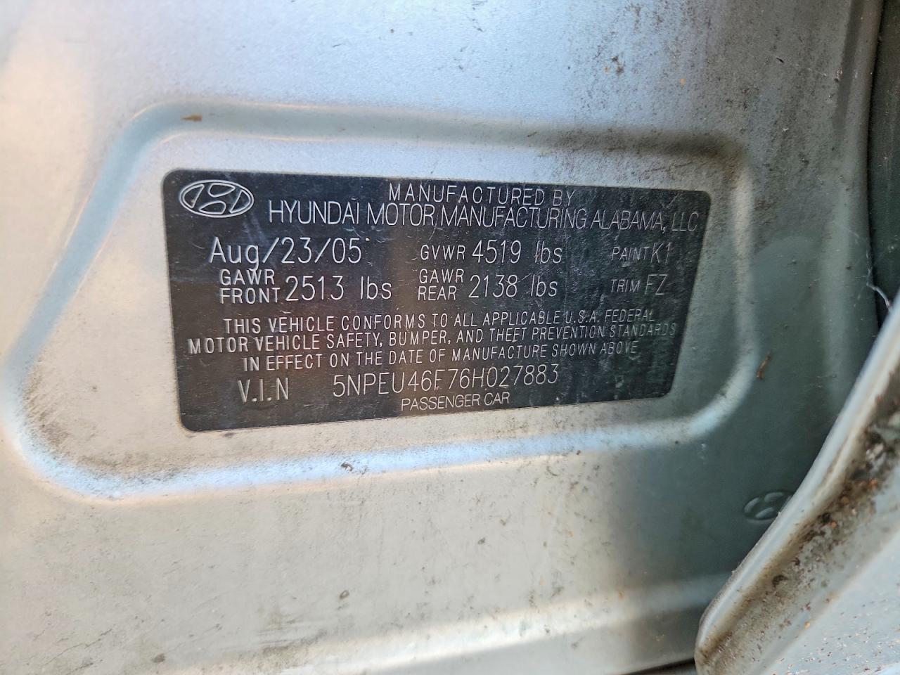 2006 Hyundai Sonata Gls V6 Серебряный vin: 5NPEU46F76H027883