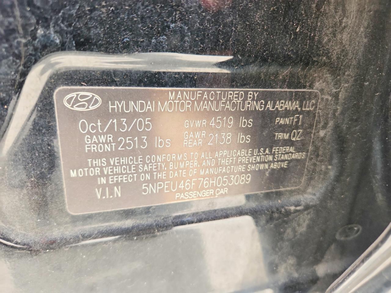 2006 Hyundai Sonata Gls V6 Black vin: 5NPEU46F76H053089