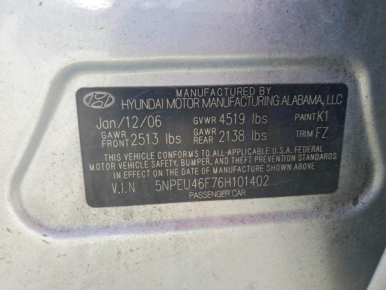 2006 Hyundai Sonata Gls V6 Silver vin: 5NPEU46F76H101402