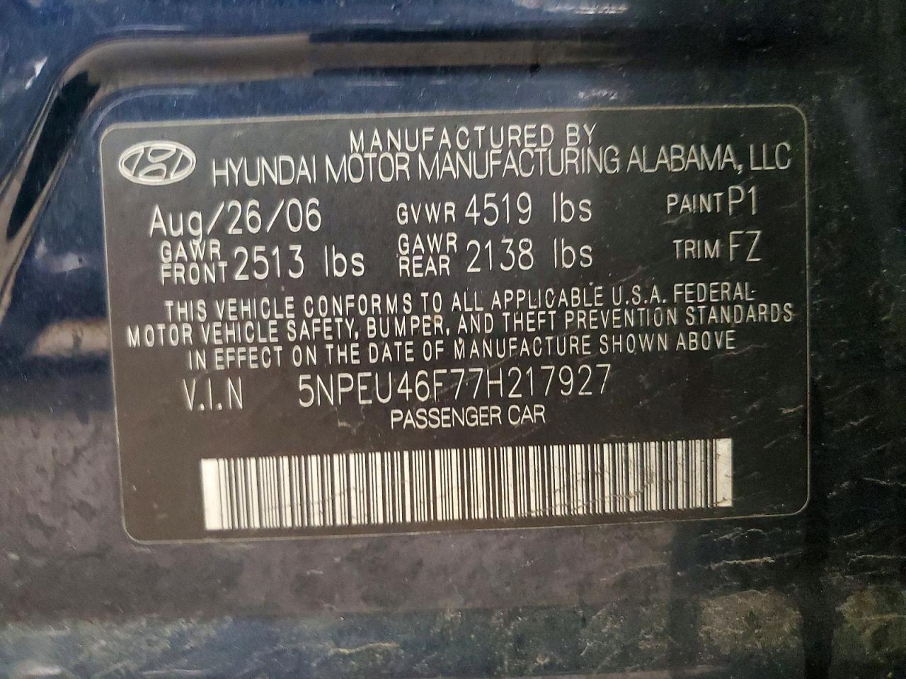 2007 Hyundai Sonata Se Blue vin: 5NPEU46F77H217927