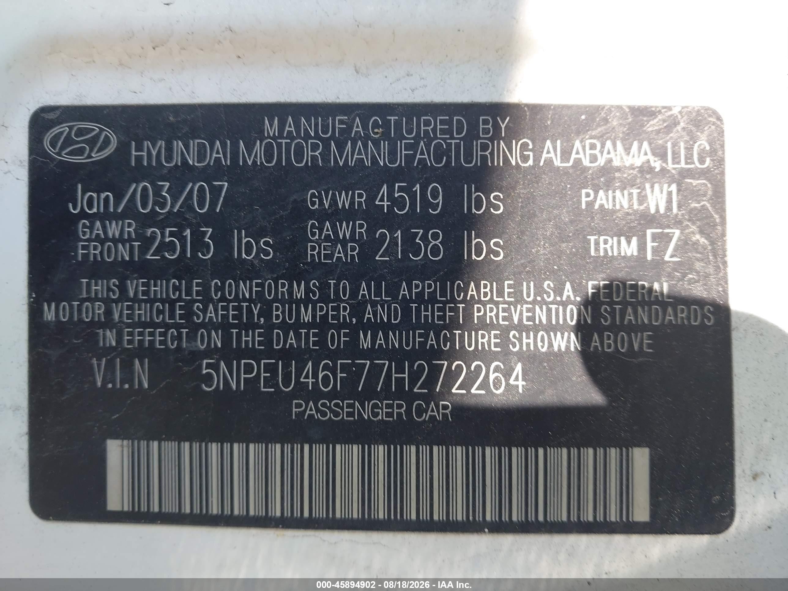 2007 Hyundai Sonata Limited/limited W/xm/se/se W/xm White vin: 5NPEU46F77H272264