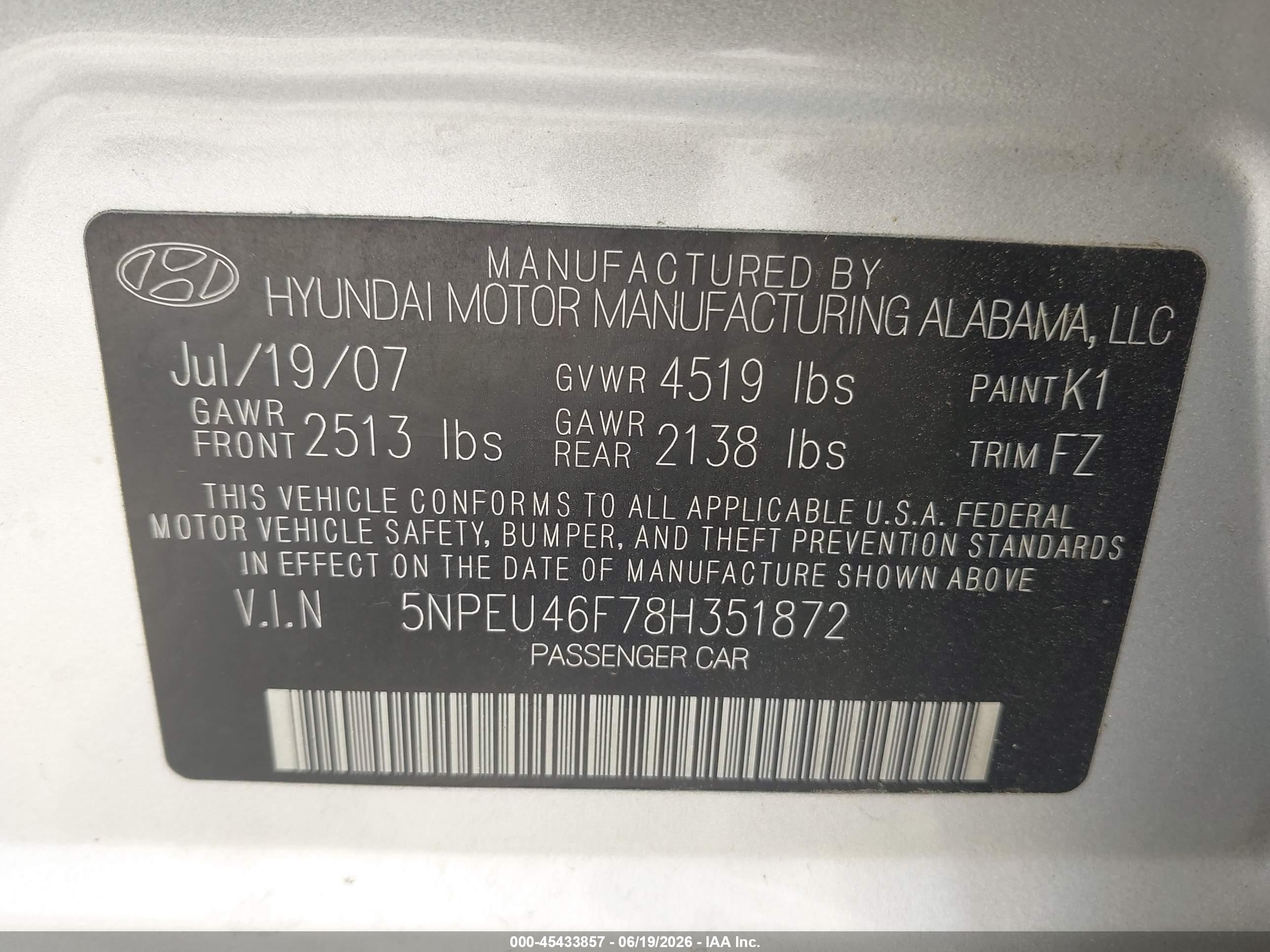 2008 Hyundai Sonata Limited V6/se V6 Silver vin: 5NPEU46F78H351872