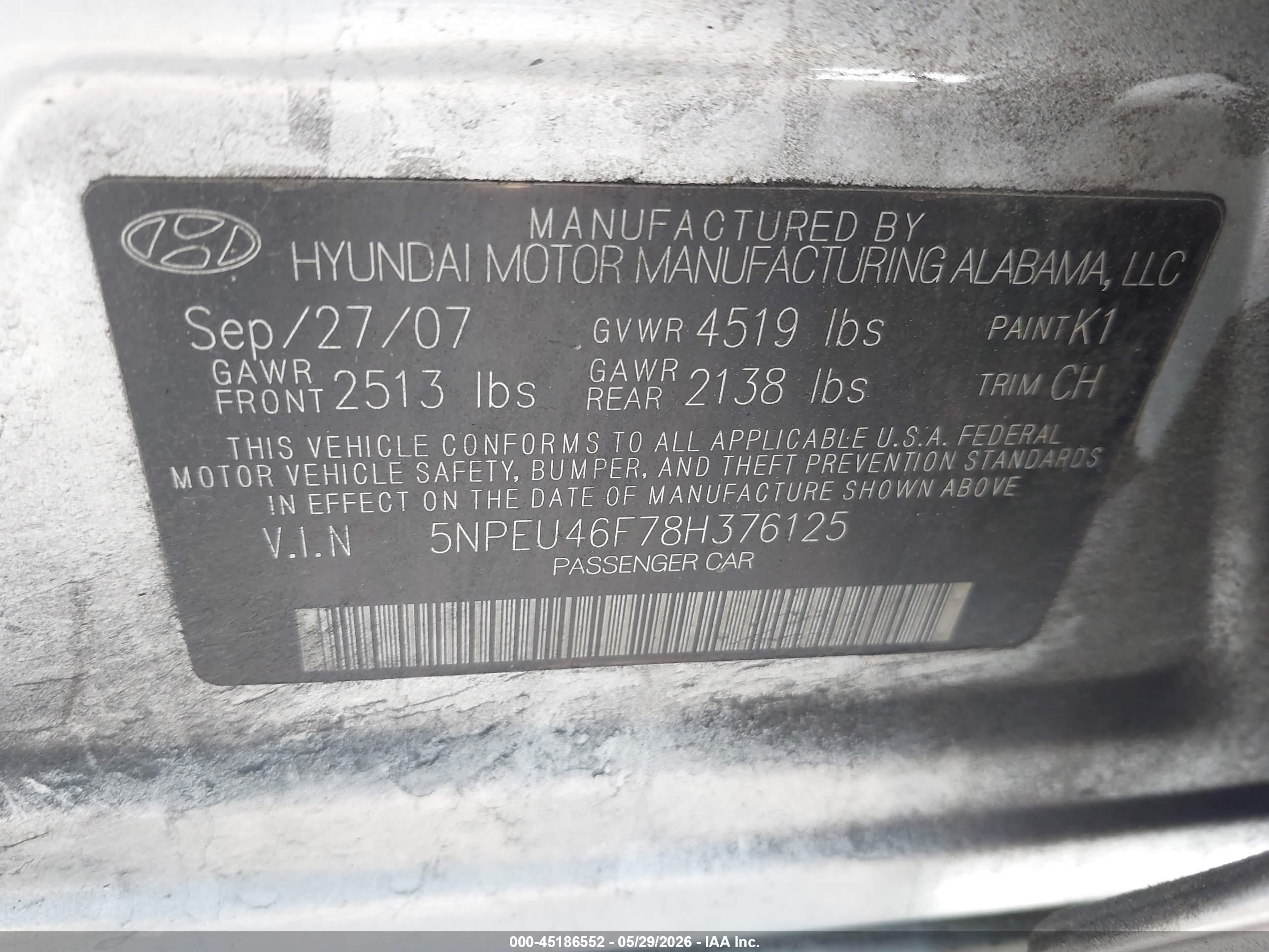 2008 Hyundai Sonata Limited V6/se V6 Серый vin: 5NPEU46F78H376125