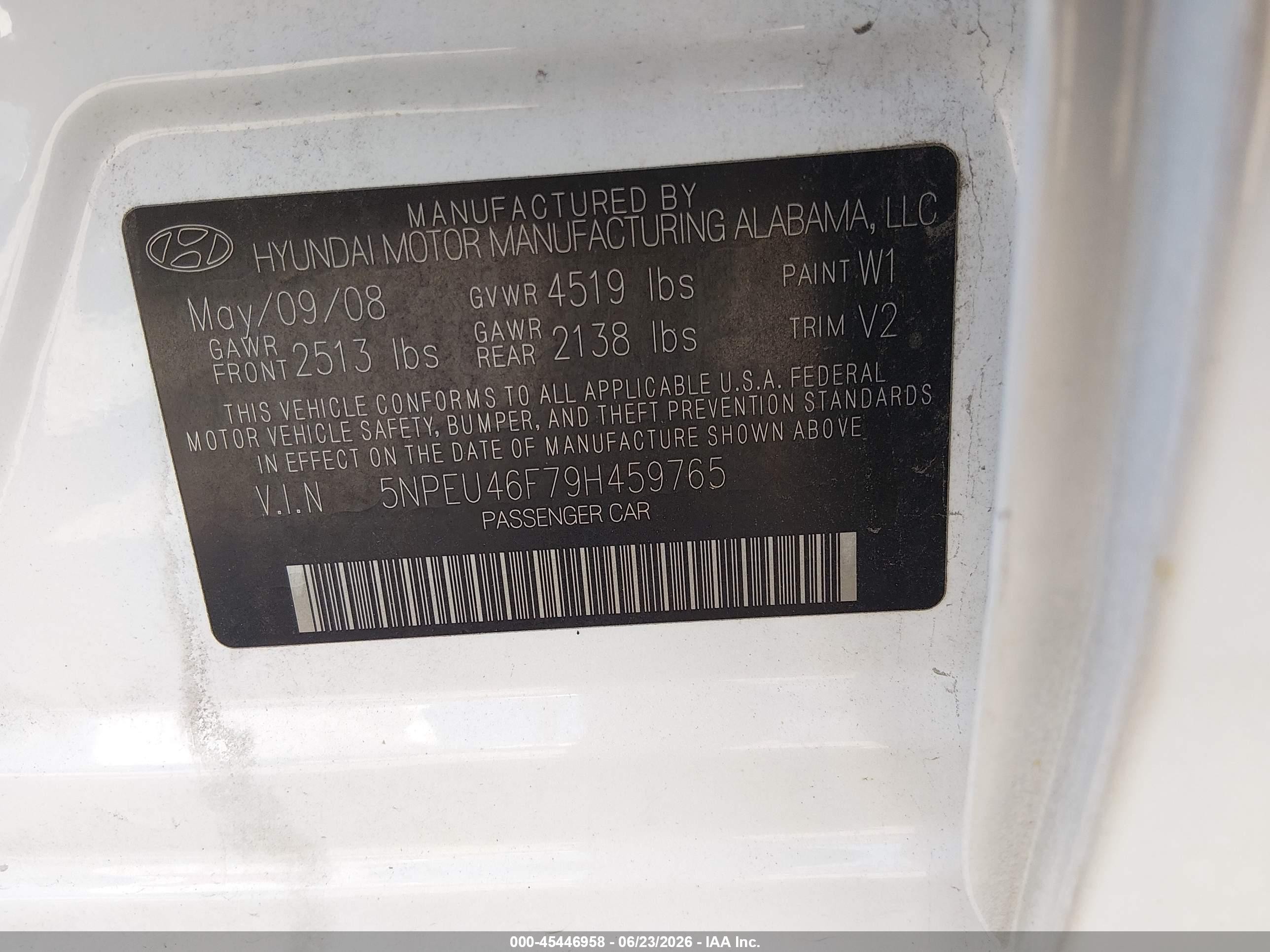 2009 Hyundai Sonata Limited V6 White vin: 5NPEU46F79H459765
