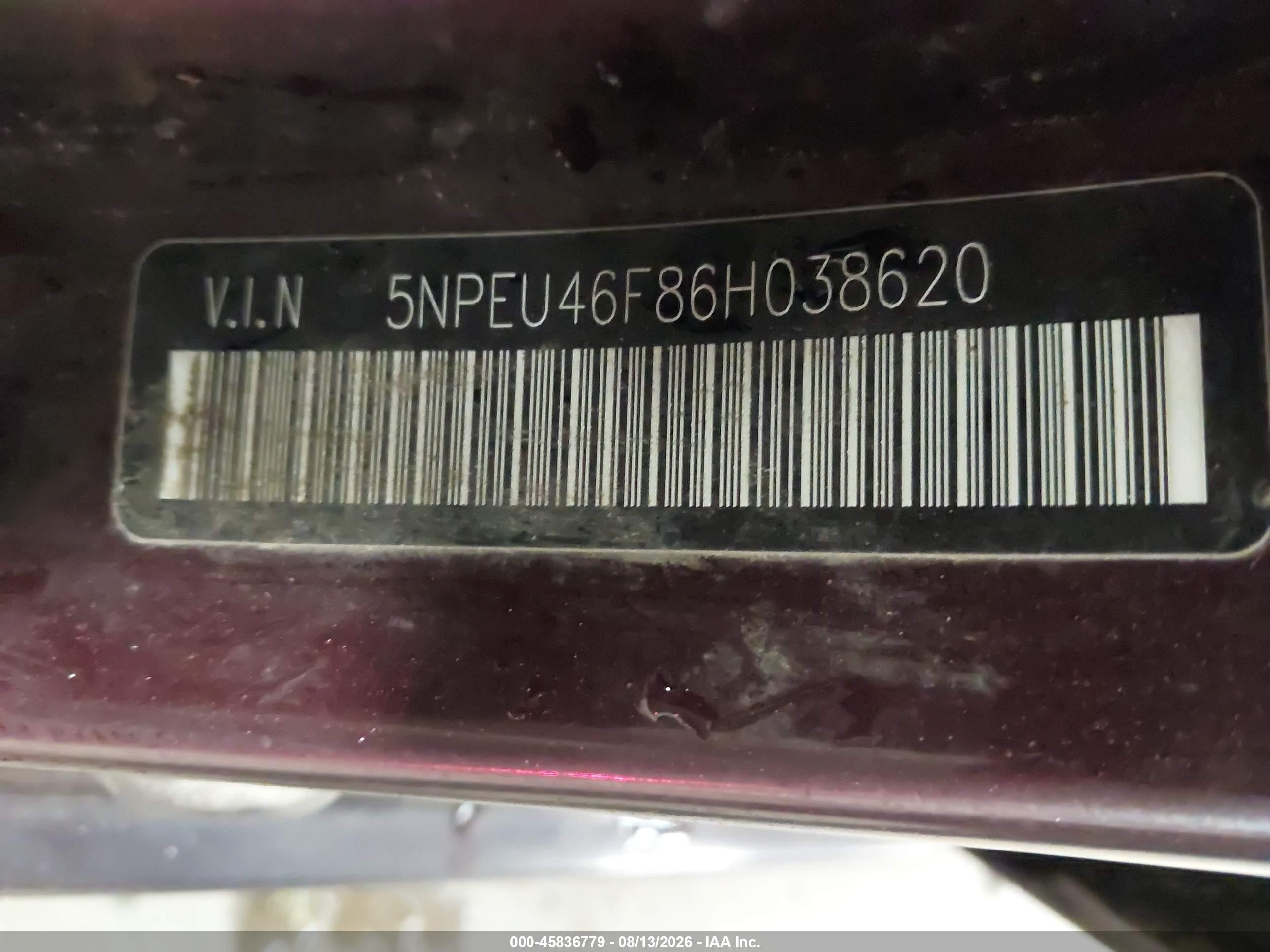 2006 Hyundai Sonata Gls V6/lx V6 Burgundy vin: 5NPEU46F86H038620