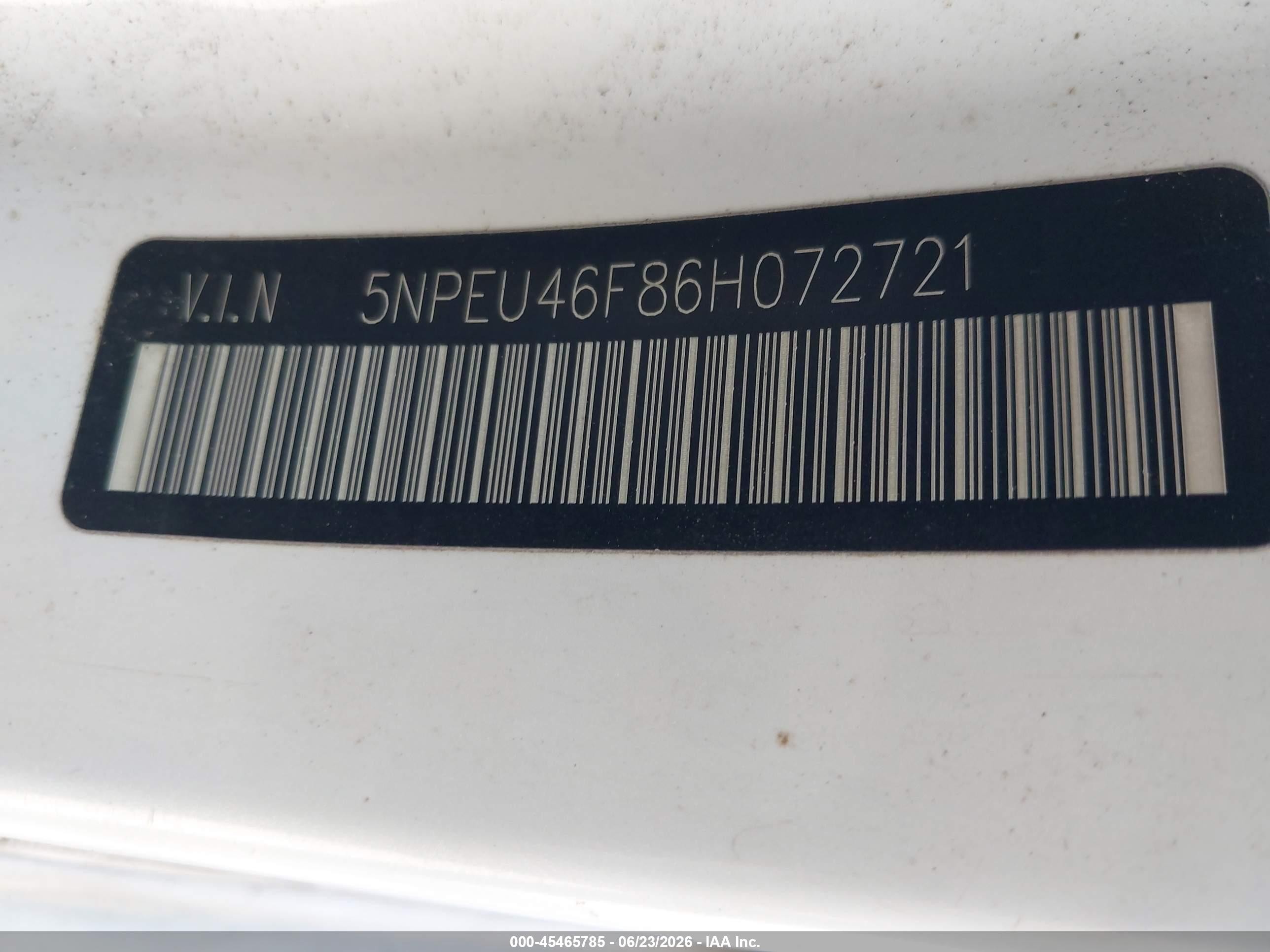 2006 Hyundai Sonata Gls V6/lx V6 White vin: 5NPEU46F86H072721