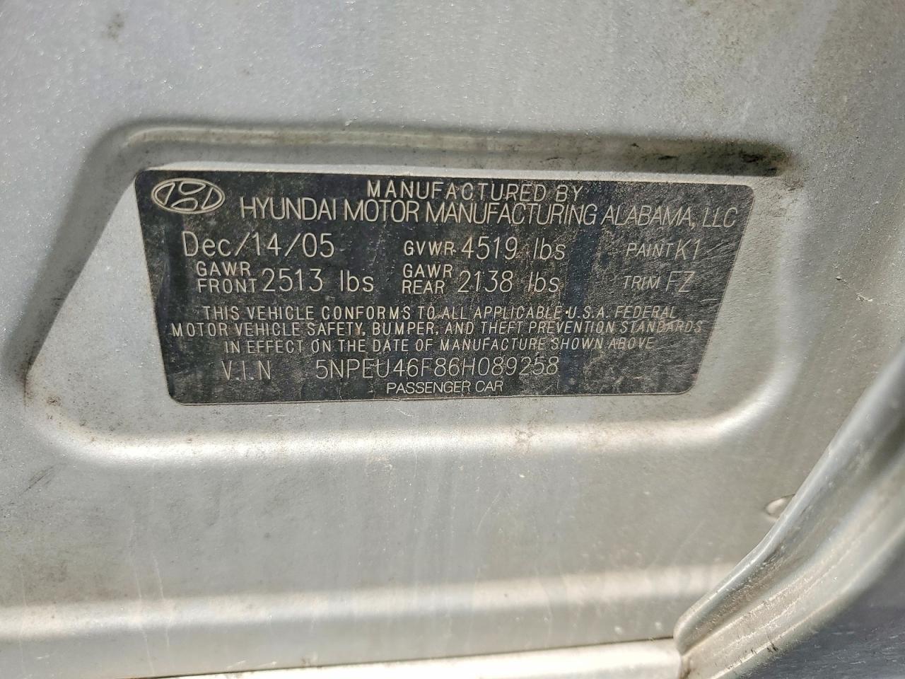 2006 Hyundai Sonata Gls/lx Silver vin: 5NPEU46F86H089258