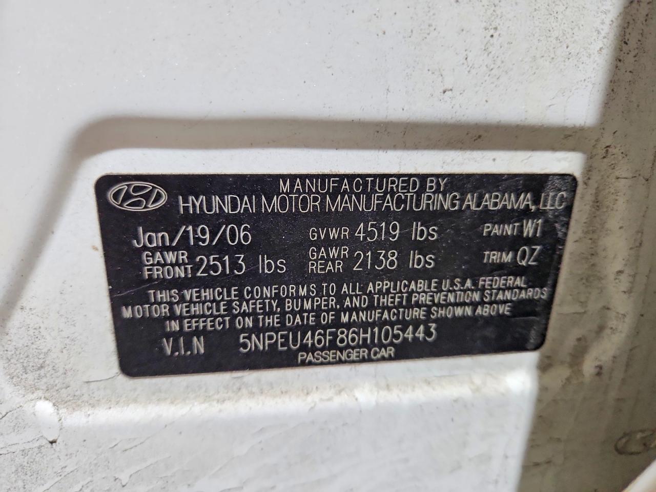 2006 Hyundai Sonata Gls V6 White vin: 5NPEU46F86H105443