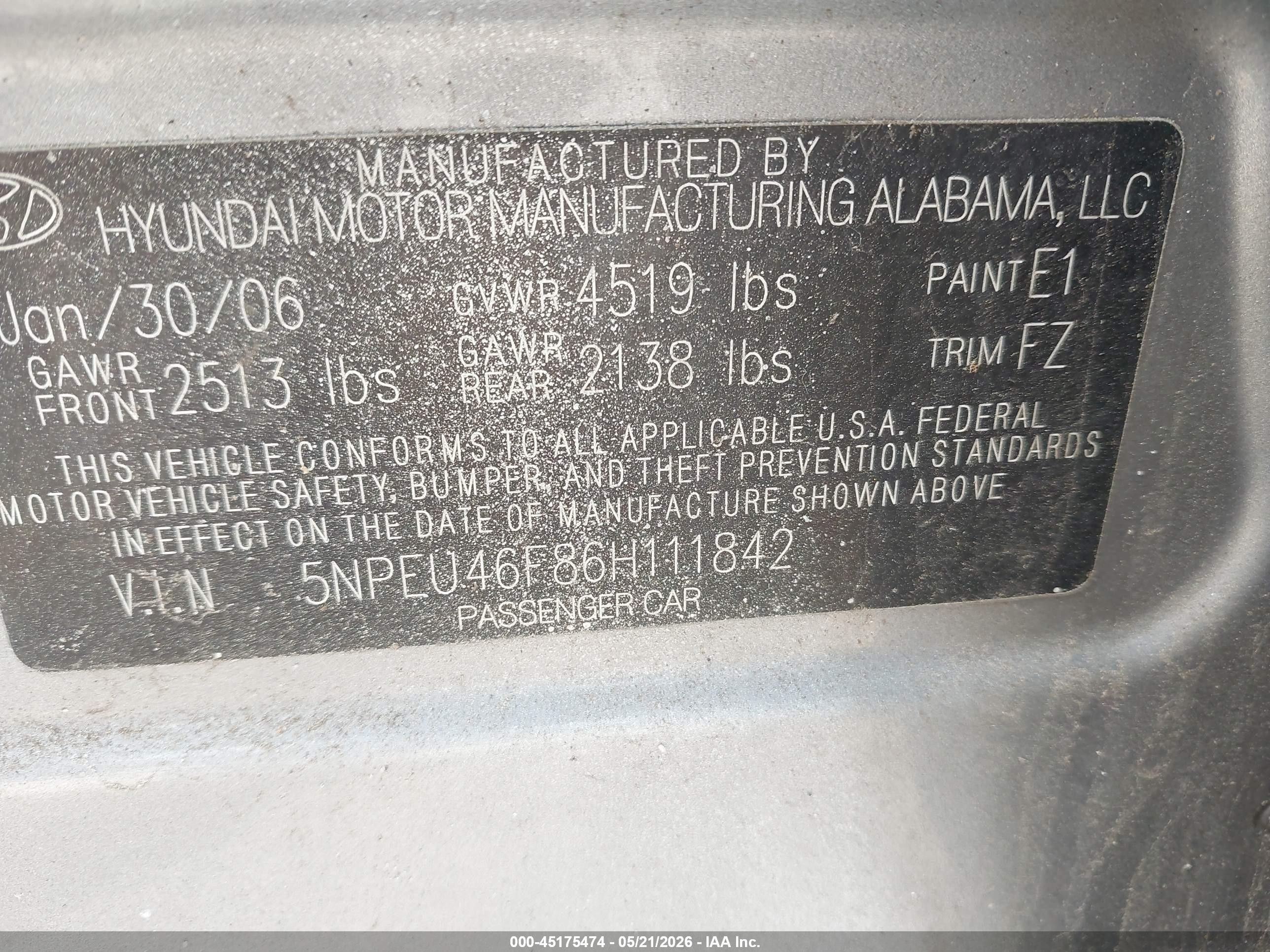 2006 Hyundai Sonata Gls V6/lx V6 Silver vin: 5NPEU46F86H111842