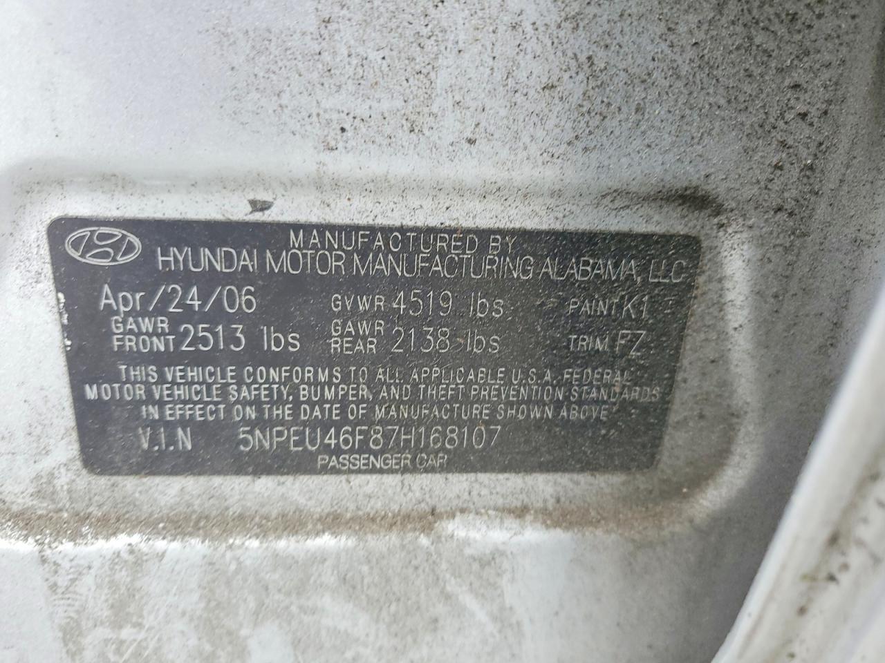 2007 Hyundai Sonata Se Silver vin: 5NPEU46F87H168107