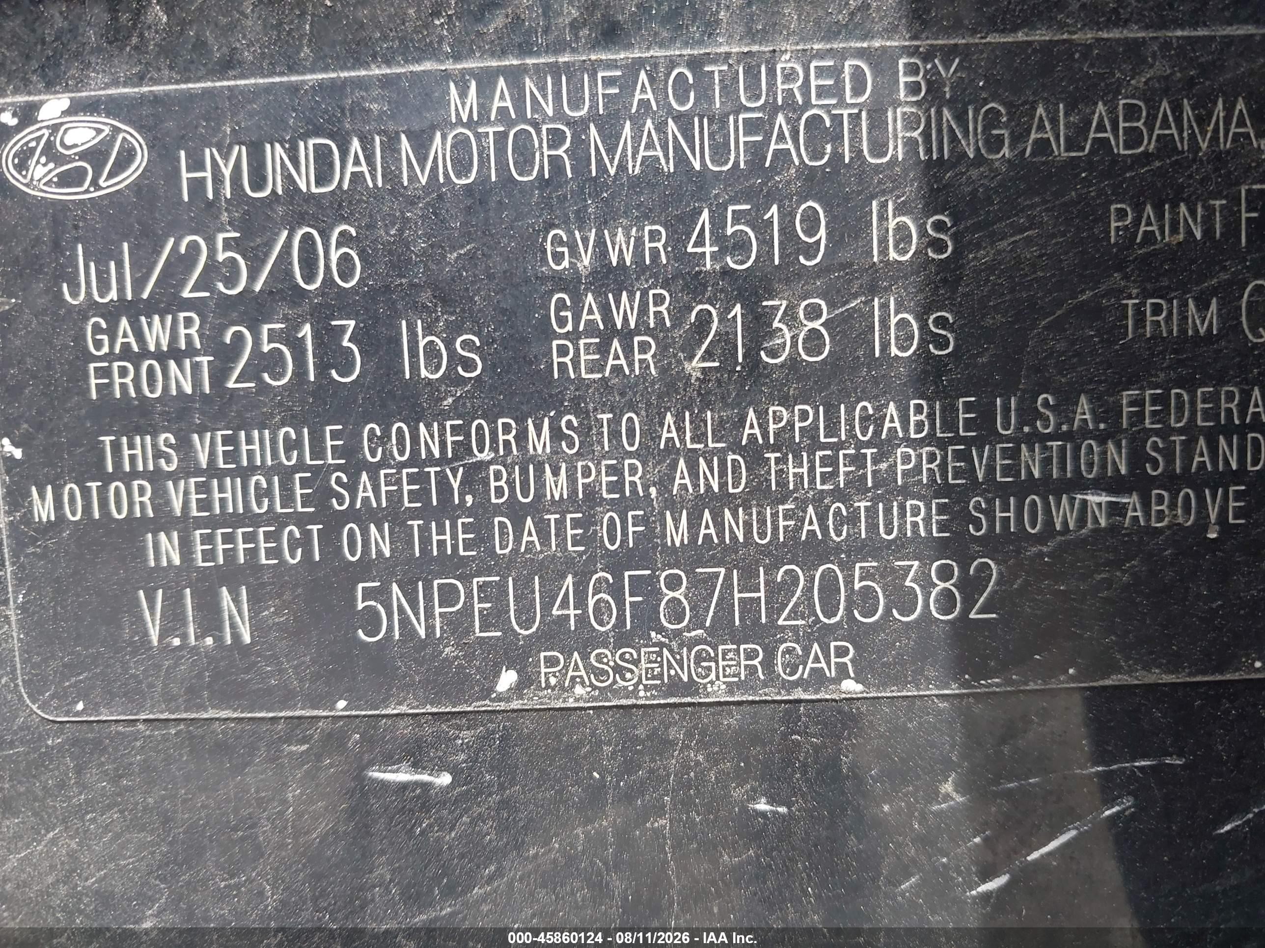 2007 Hyundai Sonata Limited/limited W/xm/se/se W/xm Black vin: 5NPEU46F87H205382