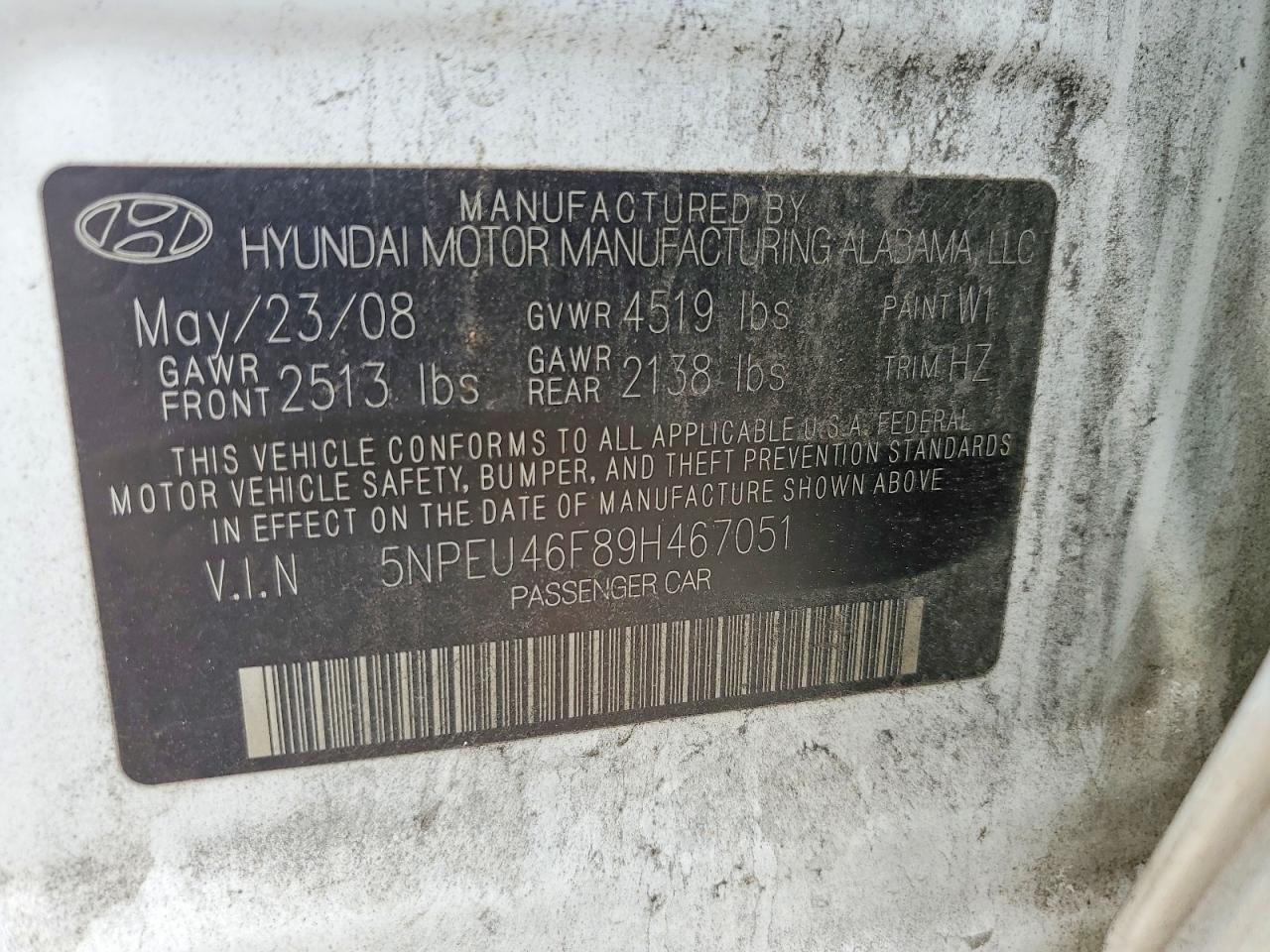 2009 Hyundai Sonata Se V6 White vin: 5NPEU46F89H467051
