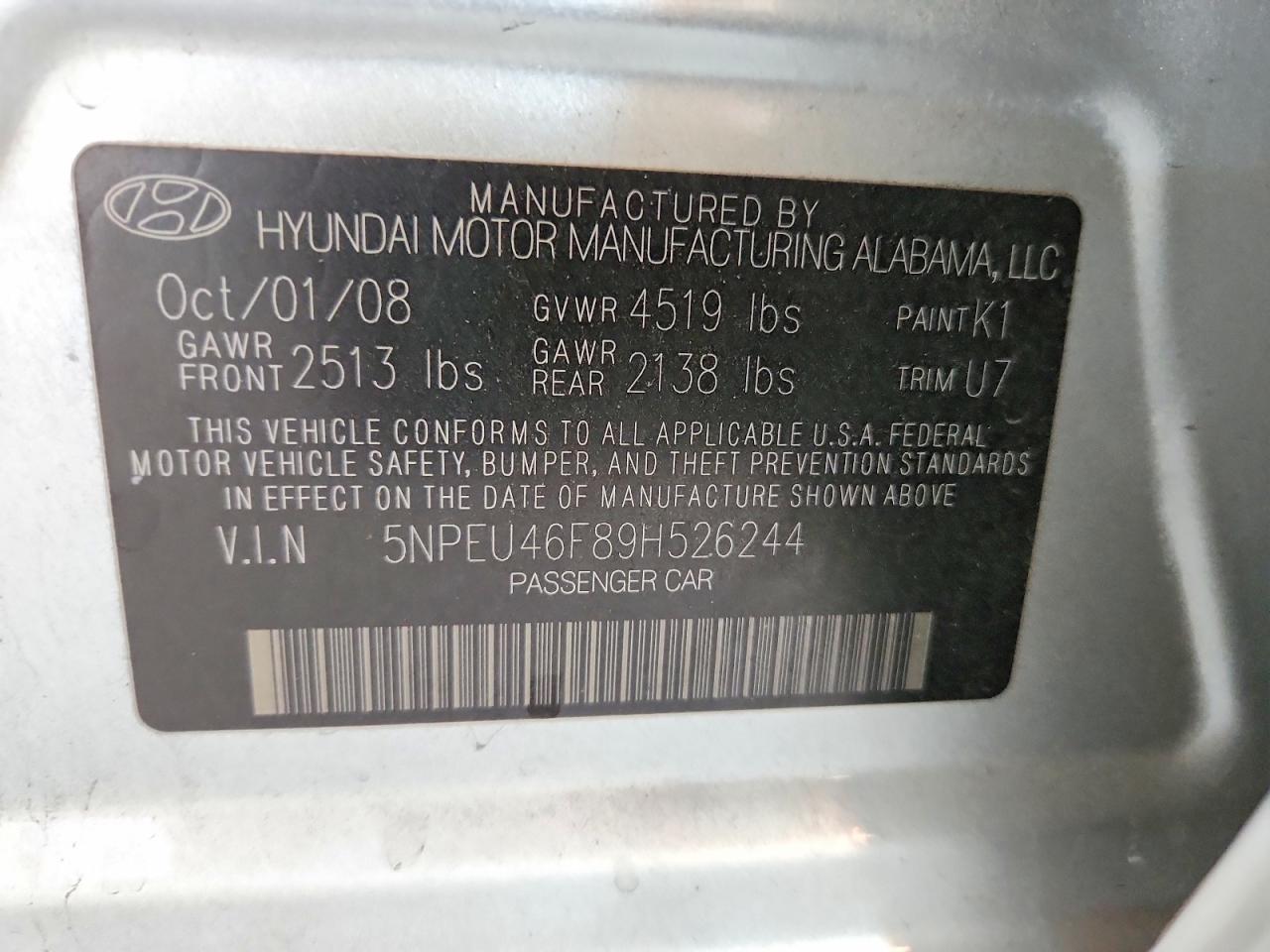 2009 Hyundai Sonata Se V6 Silver vin: 5NPEU46F89H526244