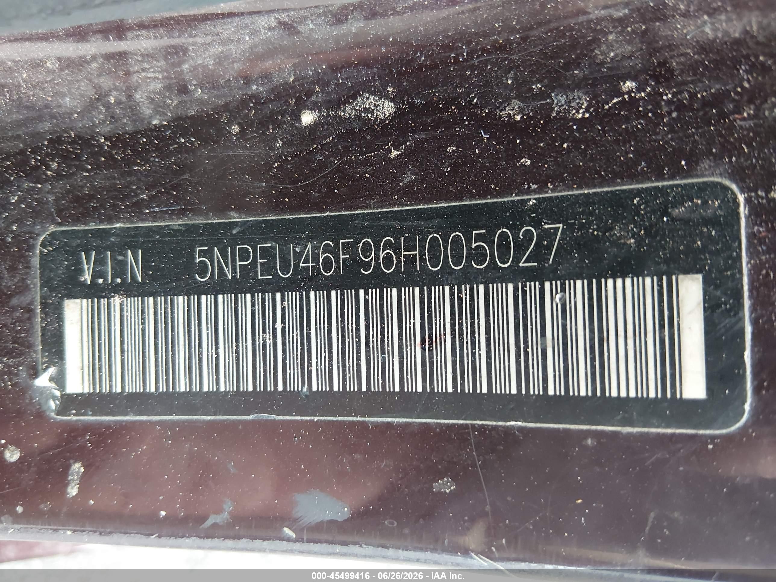 2006 Hyundai Sonata Gls V6/lx V6 Maroon vin: 5NPEU46F96H005027
