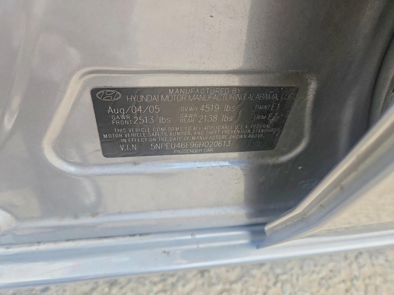 2006 Hyundai Sonata Gls V6 Blue vin: 5NPEU46F96H020613