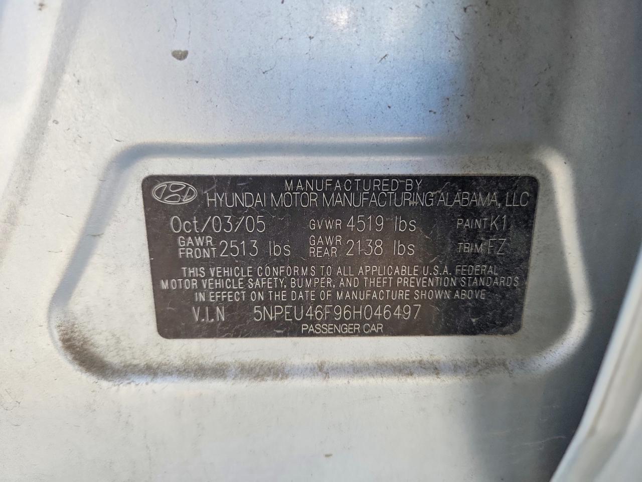 2006 Hyundai Sonata Gls V6 Silver vin: 5NPEU46F96H046497