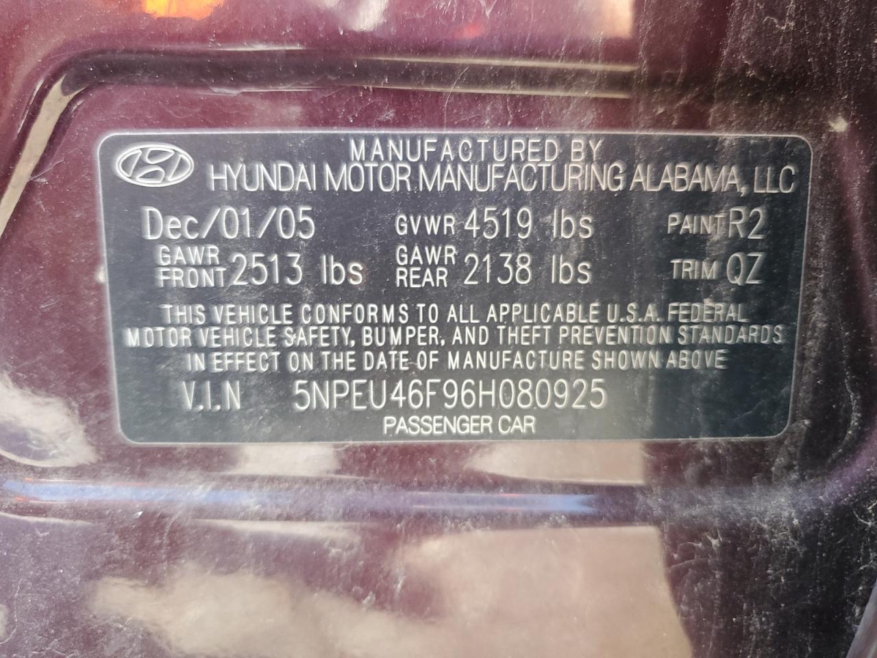 2006 Hyundai Sonata Gls Maroon vin: 5NPEU46F96H080925
