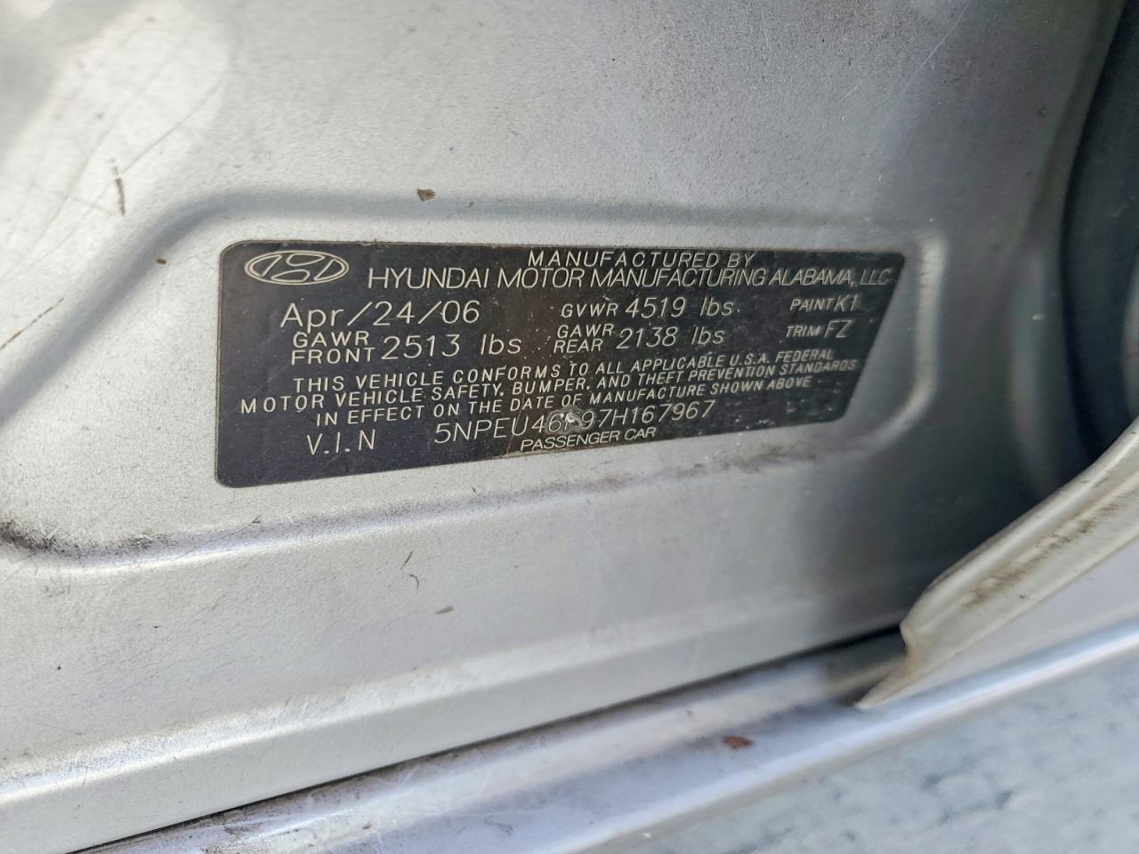 2007 Hyundai Sonata Se Silver vin: 5NPEU46F97H167967