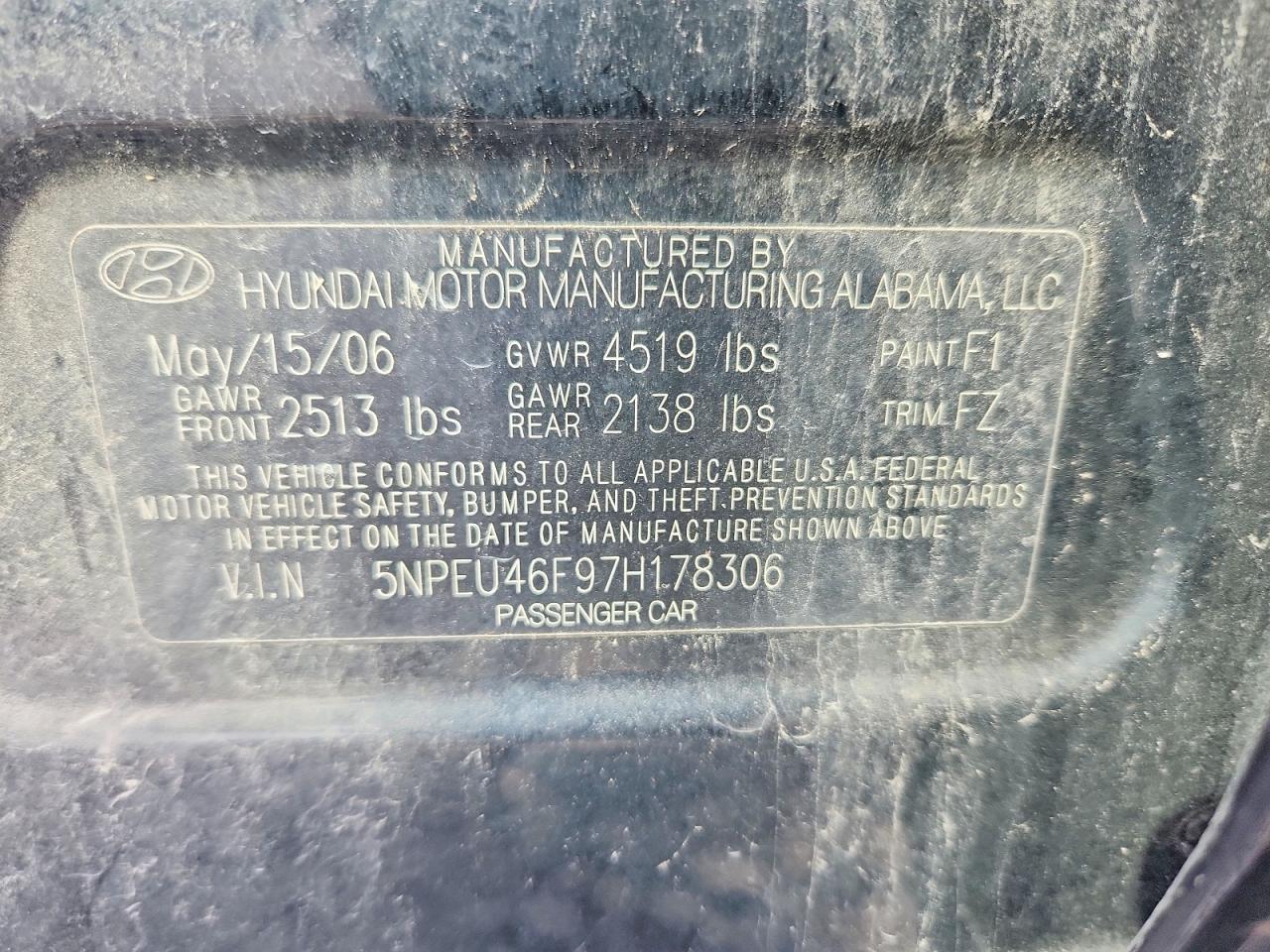 2007 Hyundai Sonata Black vin: 5NPEU46F97H178306