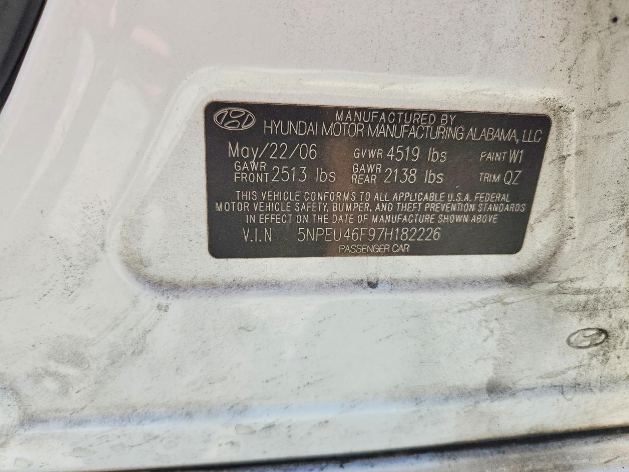 2007 Hyundai Sonata Se Белый vin: 5NPEU46F97H182226