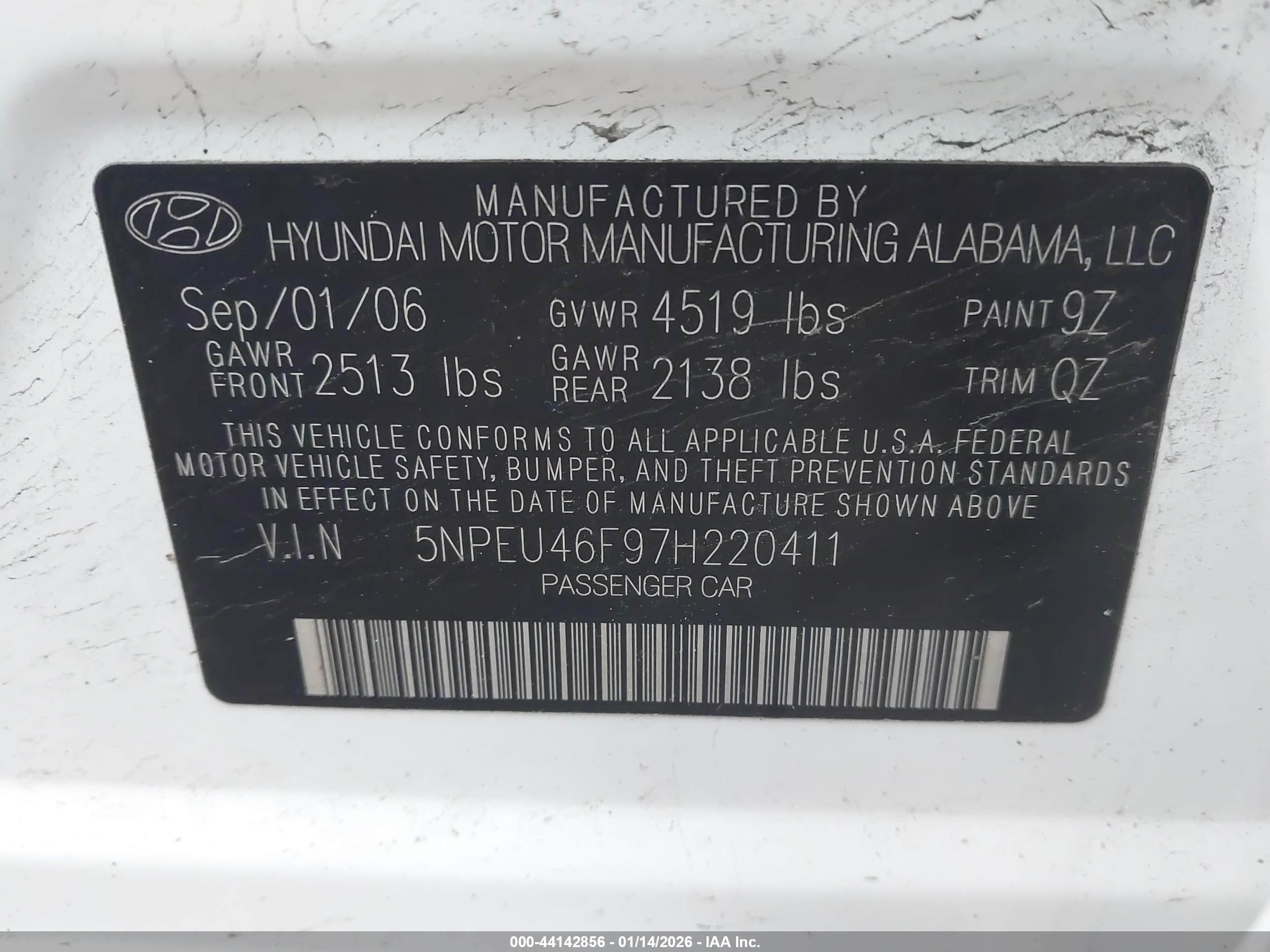 2007 Hyundai Sonata Limited/se V6 Белый vin: 5NPEU46F97H220411