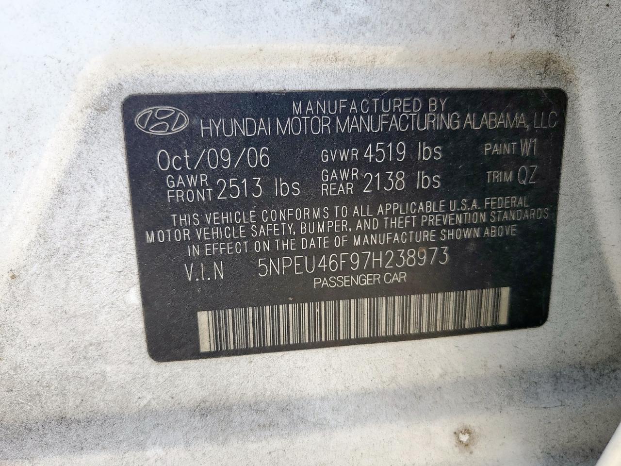 2007 Hyundai Sonata Se Белый vin: 5NPEU46F97H238973
