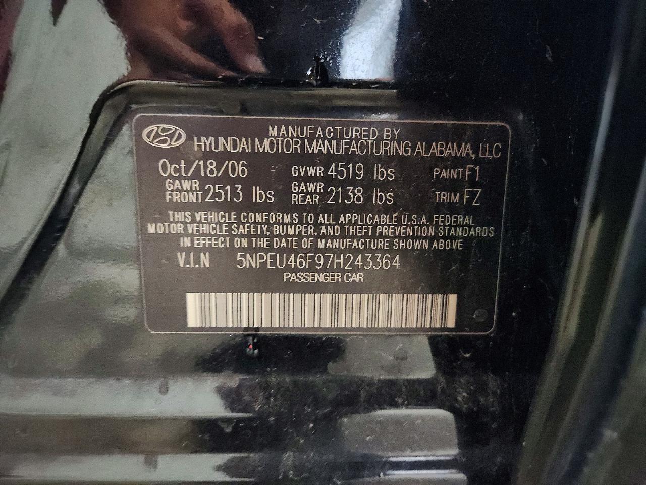 2007 Hyundai Sonata Se Black vin: 5NPEU46F97H243364