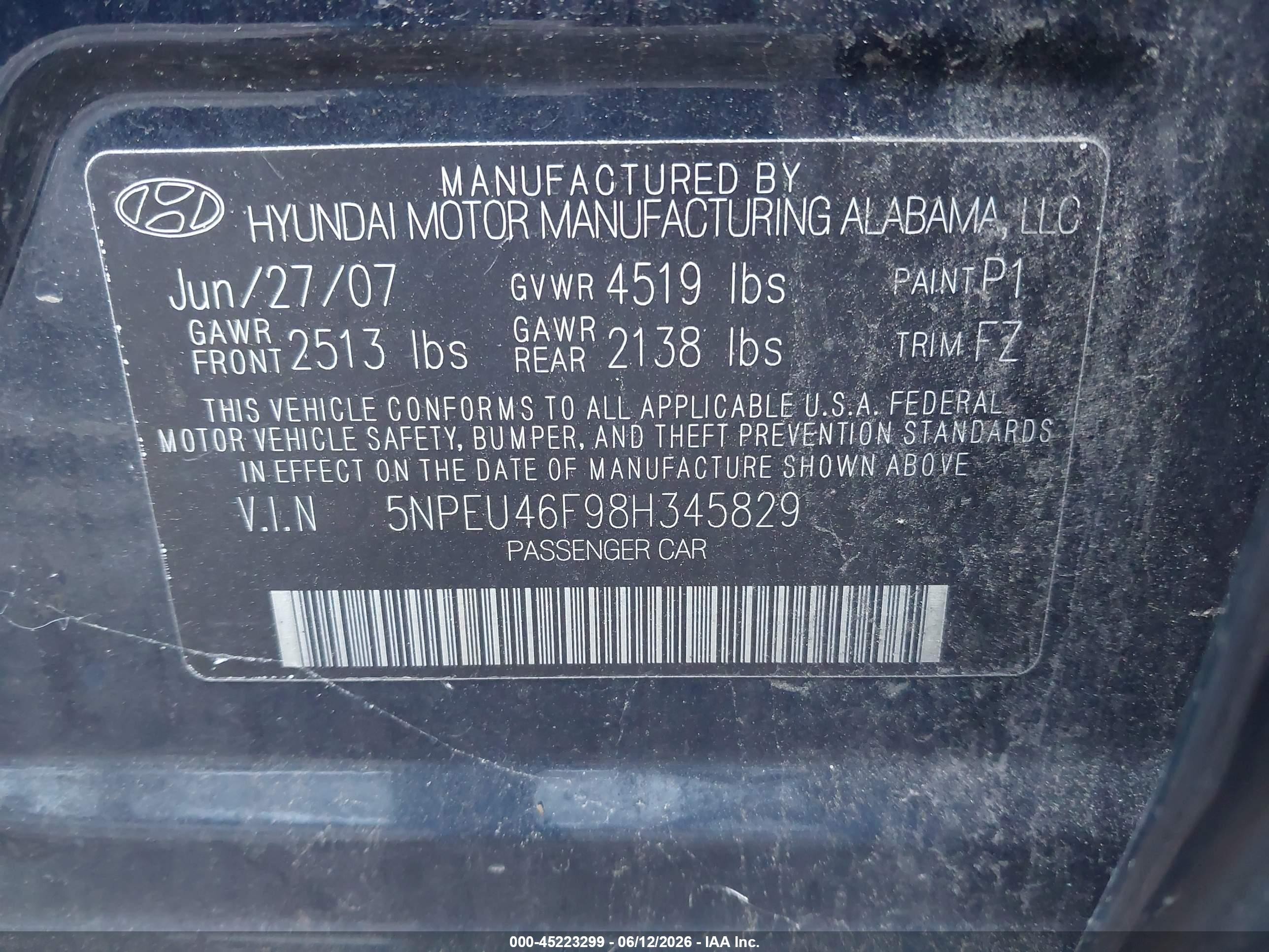 2008 Hyundai Sonata Limited V6/se V6 Dark Blue vin: 5NPEU46F98H345829