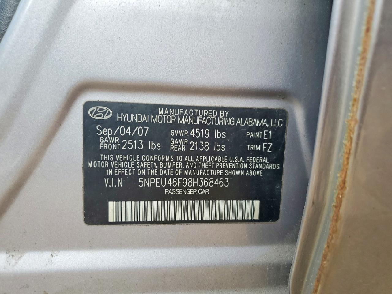 2008 Hyundai Sonata Gray vin: 5NPEU46F98H368463