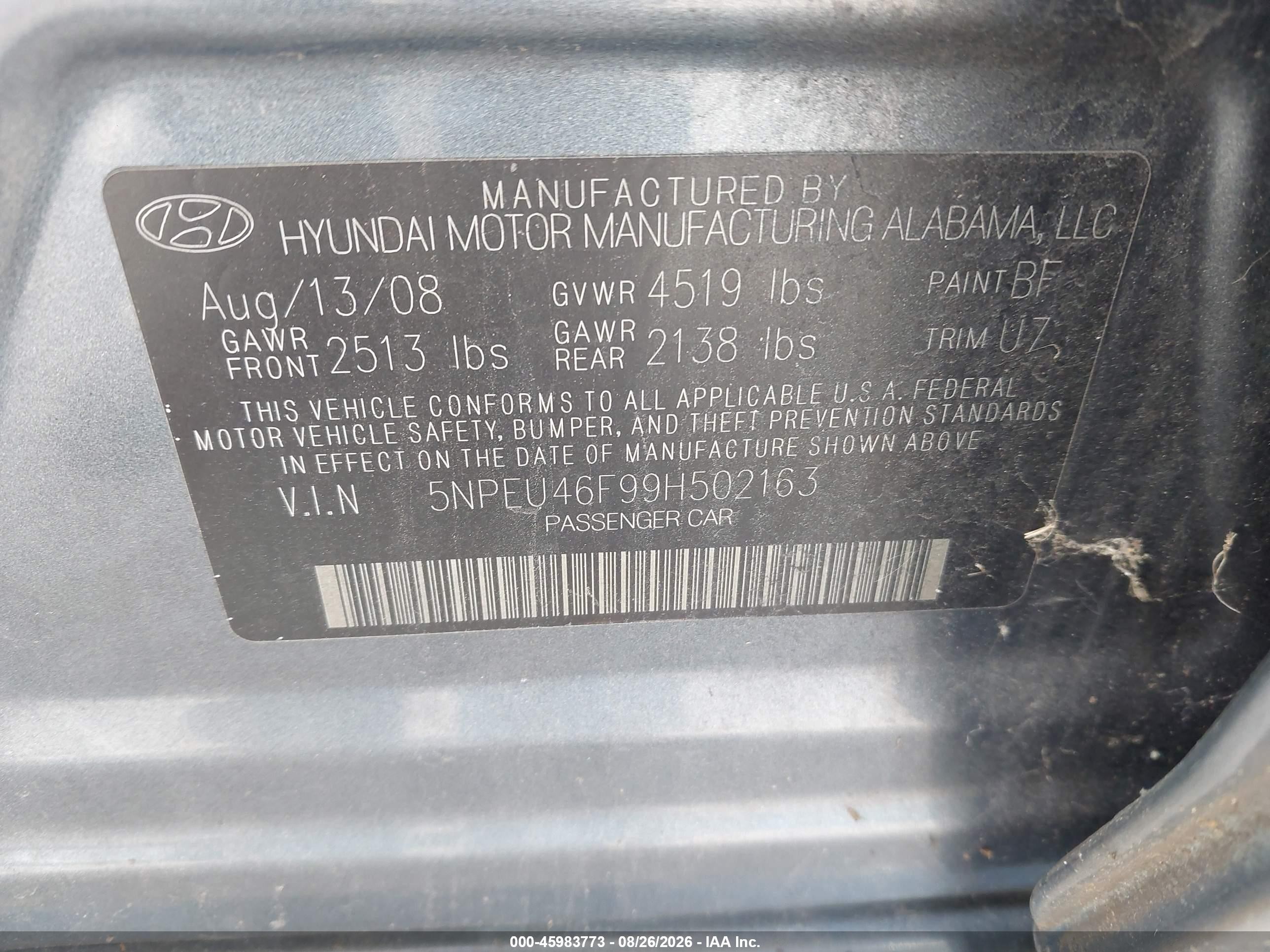 2009 Hyundai Sonata Se V6 Серый vin: 5NPEU46F99H502163
