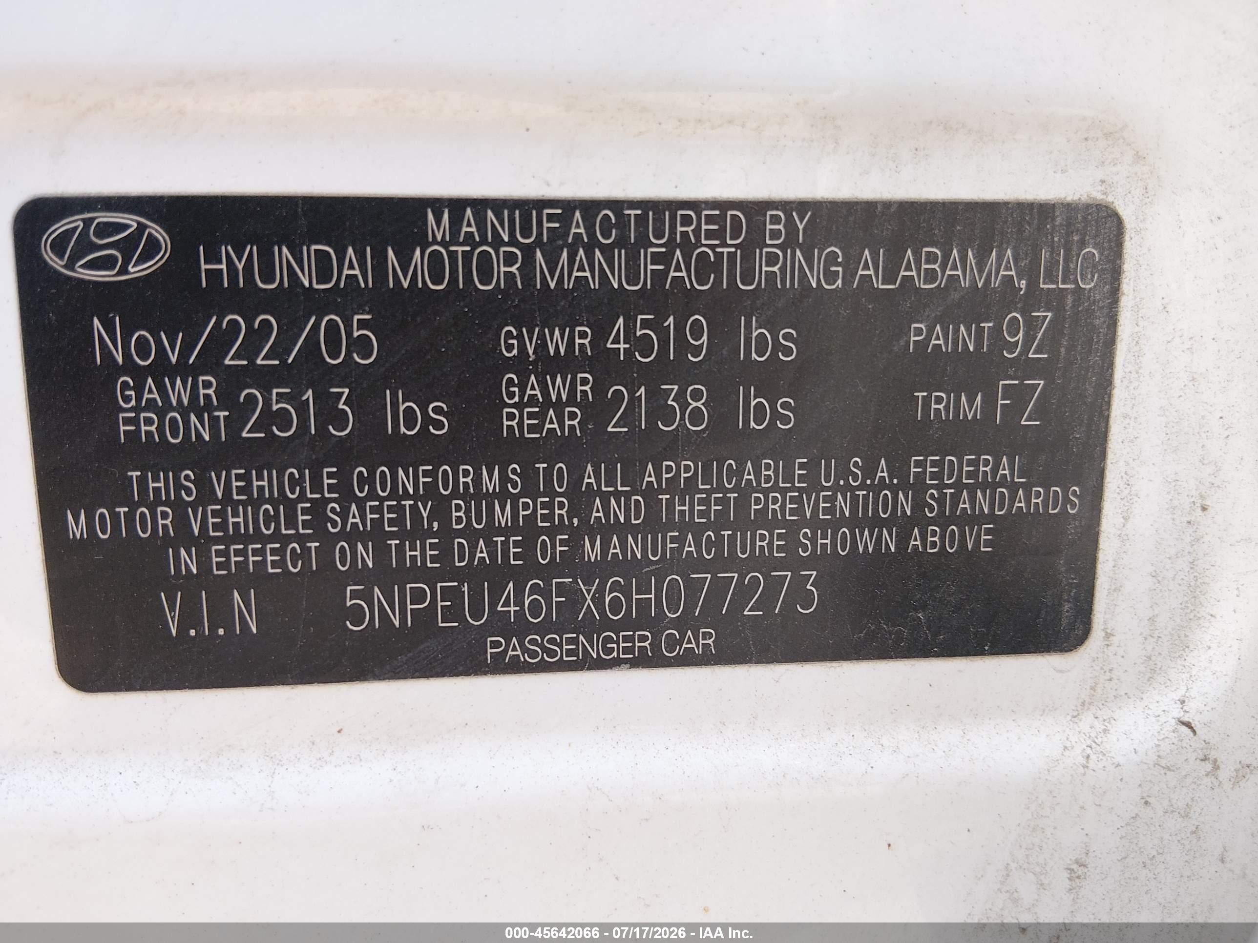 2006 Hyundai Sonata Gls V6/lx V6 Белый vin: 5NPEU46FX6H077273