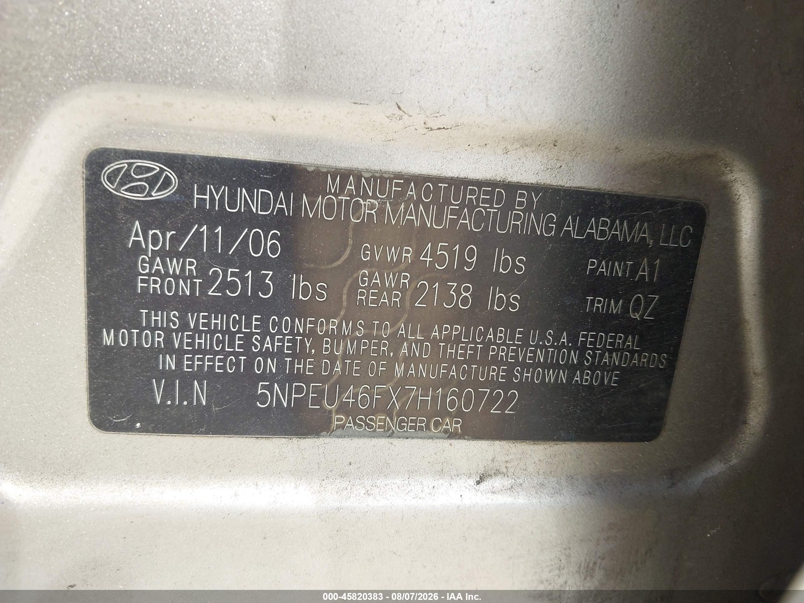 2007 Hyundai Sonata Se/limited Champagne vin: 5NPEU46FX7H160722