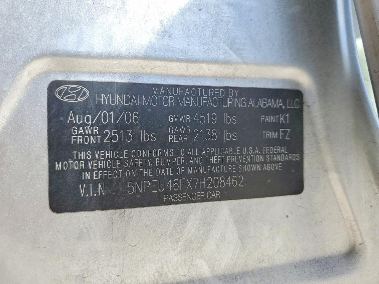 2007 Hyundai Sonata Se Silver vin: 5NPEU46FX7H208462