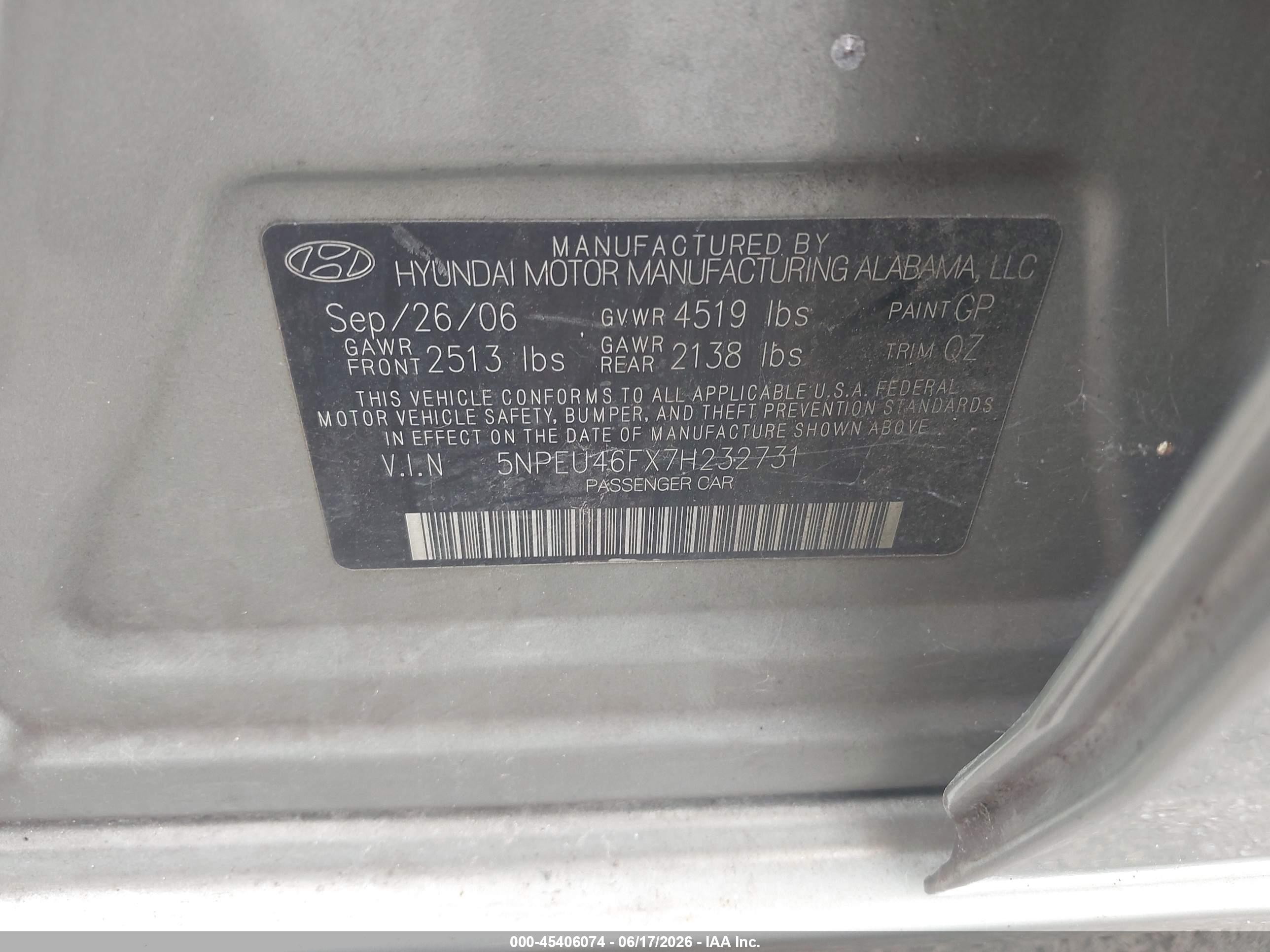 2007 Hyundai Sonata   Brown vin: 5NPEU46FX7H232731