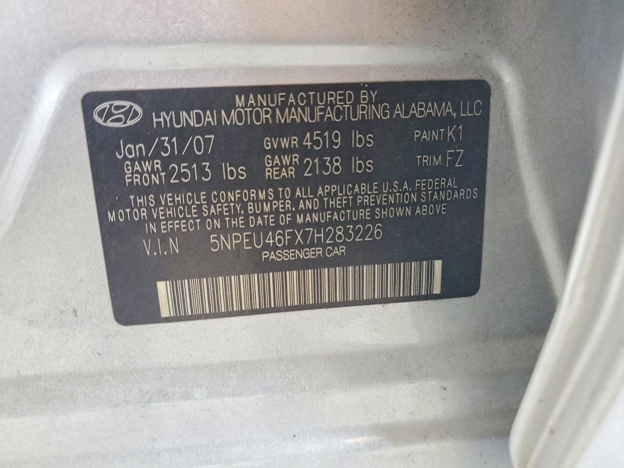2007 Hyundai Sonata Se Серебряный vin: 5NPEU46FX7H283226