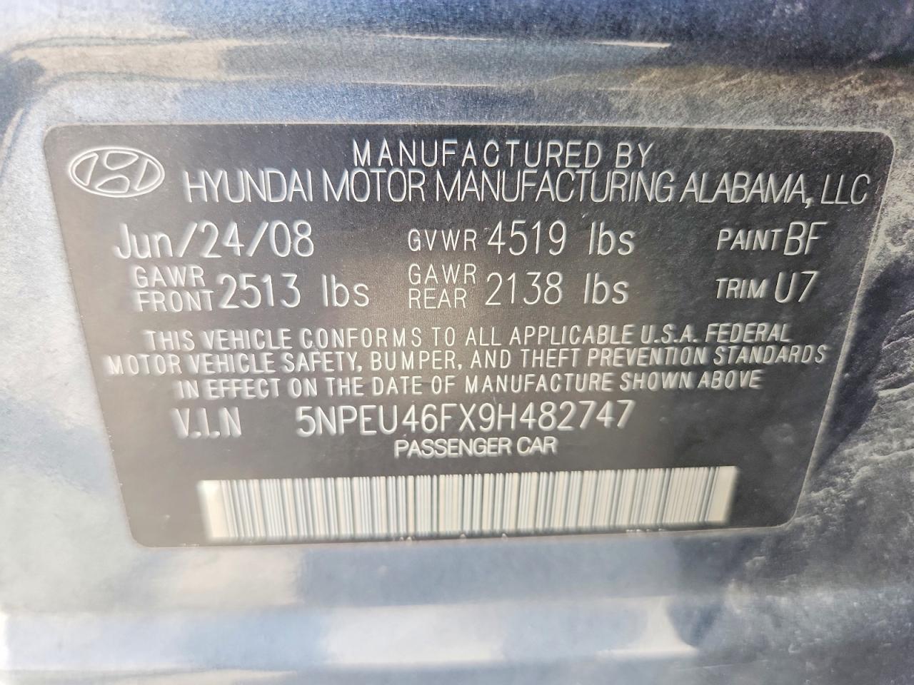 2009 Hyundai Sonata Limited V6 Blue vin: 5NPEU46FX9H482747