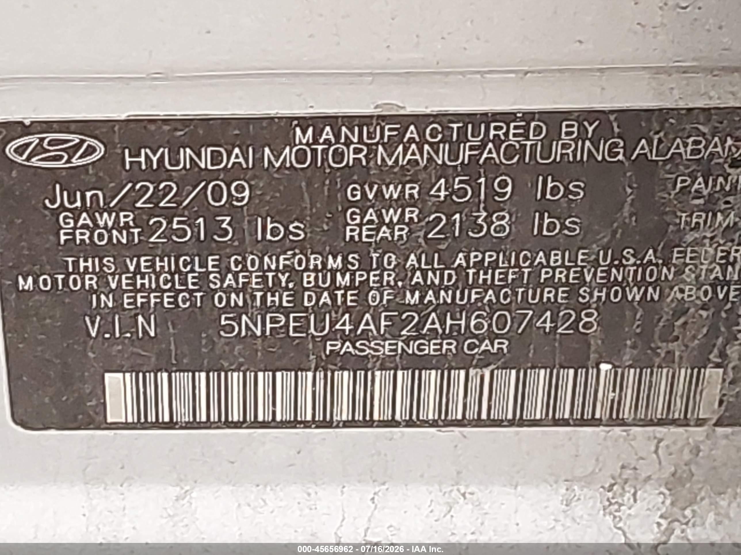 2010 Hyundai Sonata Se V6 Gray vin: 5NPEU4AF2AH607428