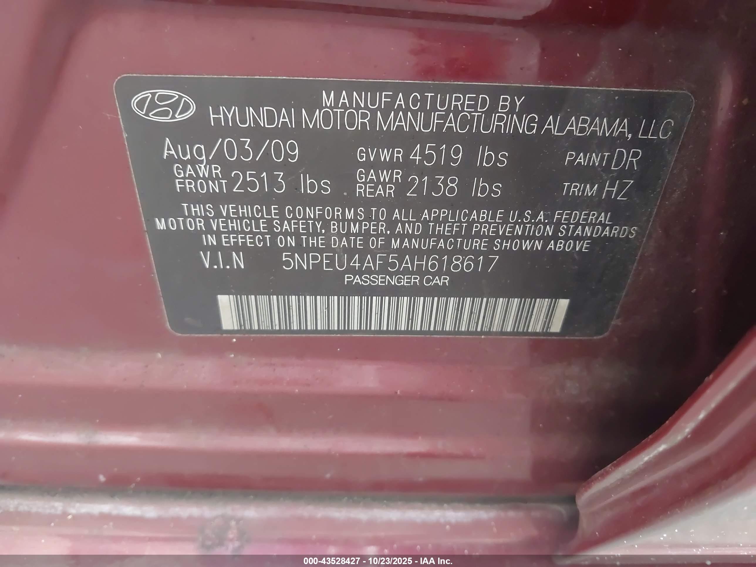 2010 Hyundai Sonata Se V6 Maroon vin: 5NPEU4AF5AH618617